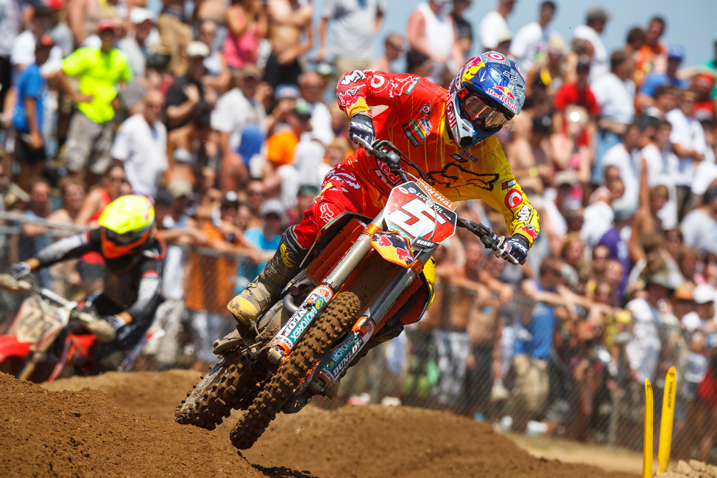 Three-time 450 Class Champion Ryan Dungey won ten overall wins in two of his championship seasons (2010 and 2012). Here is Dungey in 2012.