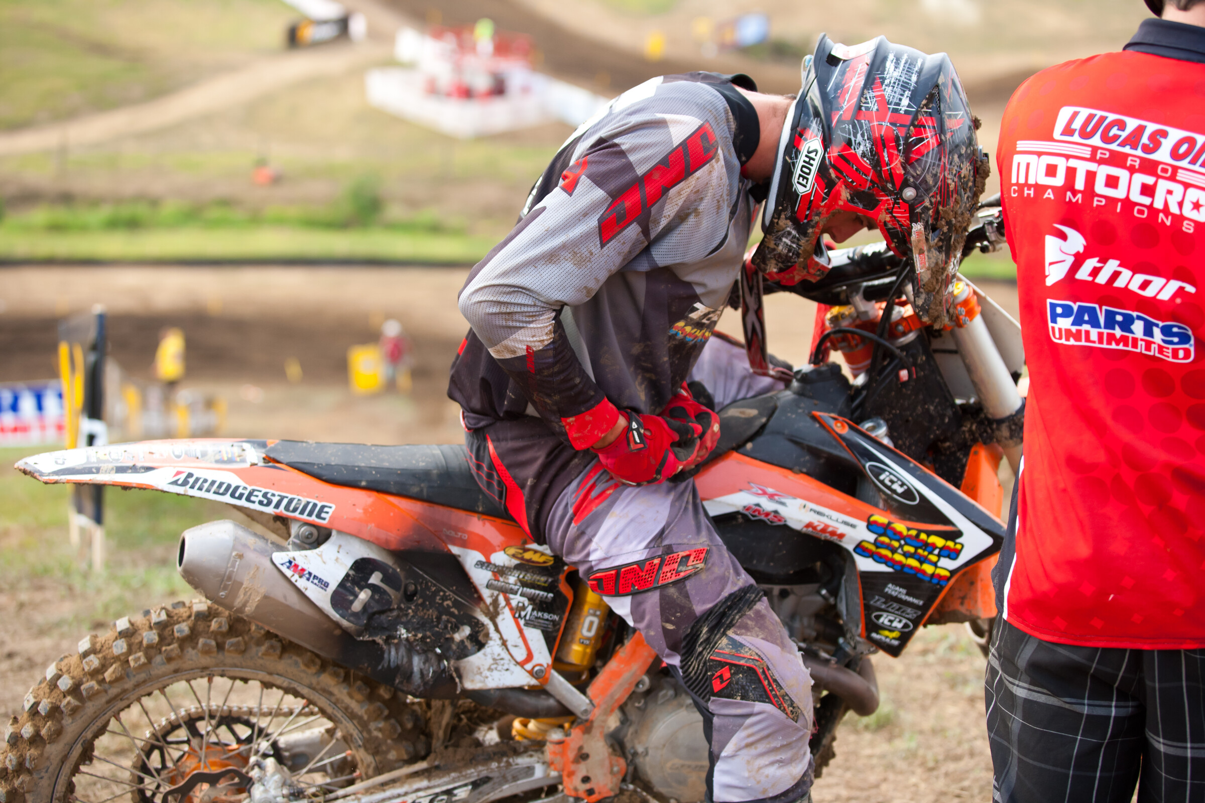 Rarick with a bike issue at the Steel City National in 2012.
