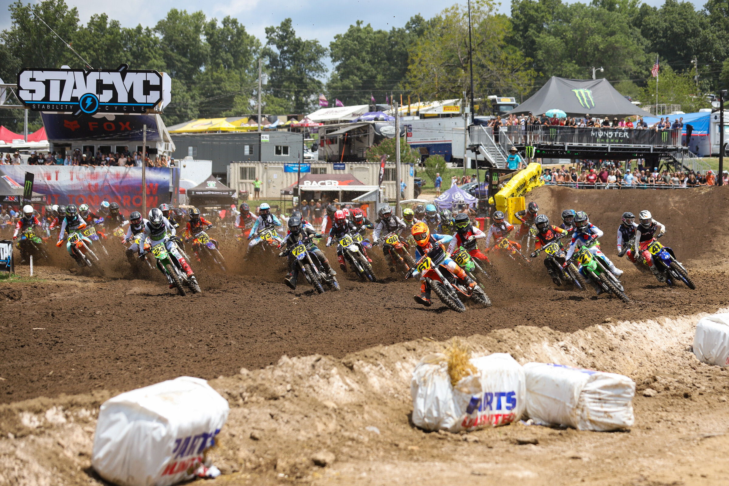 Blake Gardner (#67 on a KTM) holeshotting the first 250 B Limited moto.