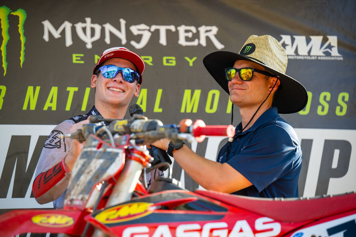 Caden Braswell emerged with an impressive Moto 2 win in Open Pro Sport.