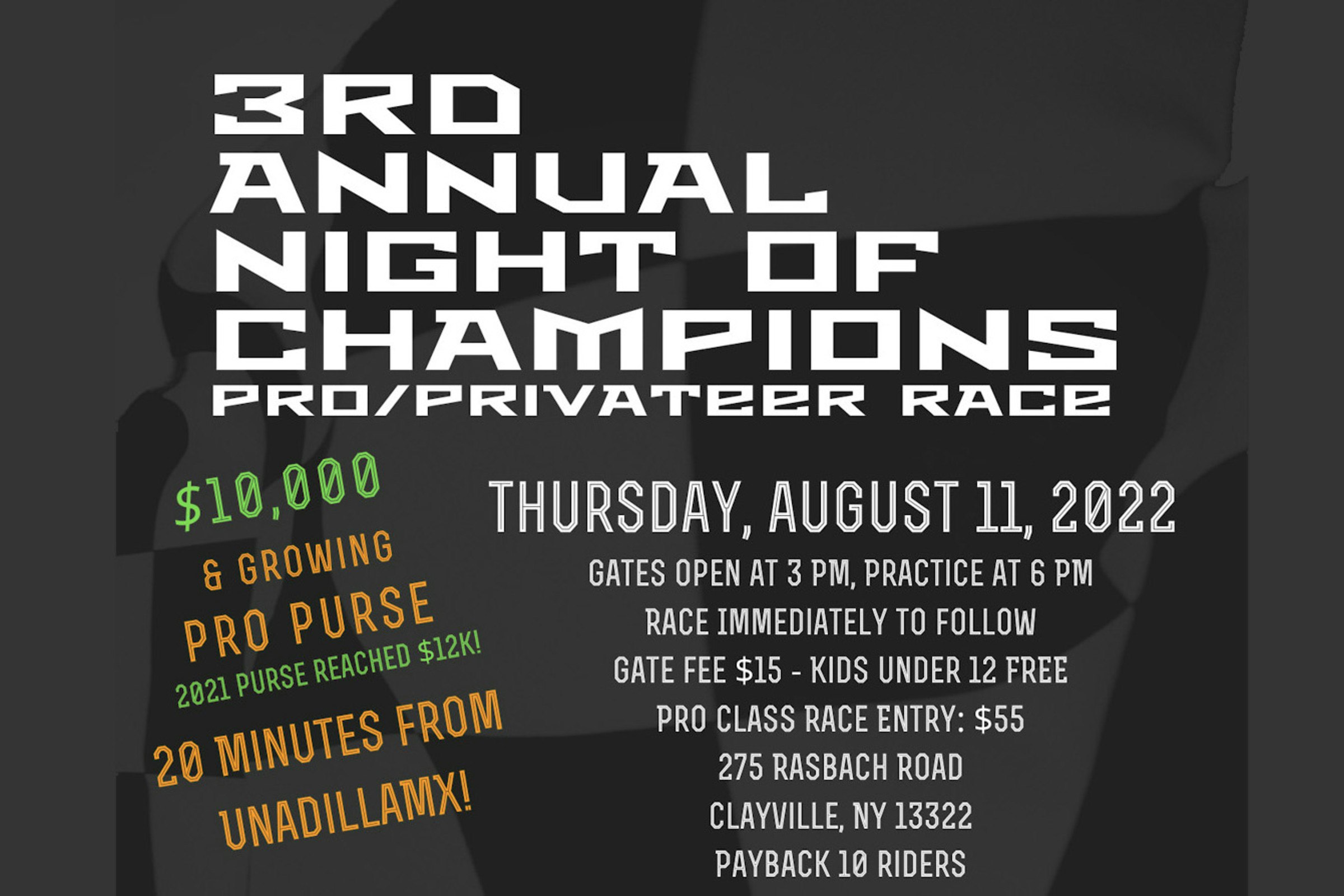 Race 20 Minutes from Unadilla MX ($10,000 Pro Purse) Thursday Night