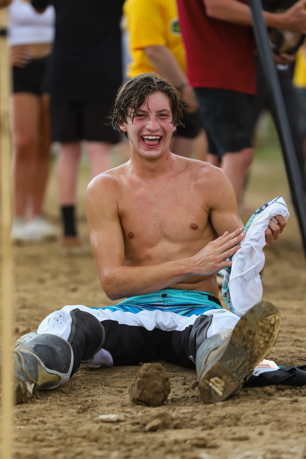 Even after a tough Open Pro Sport moto, Talon Hawkins lets out a laugh while watching the next moto.