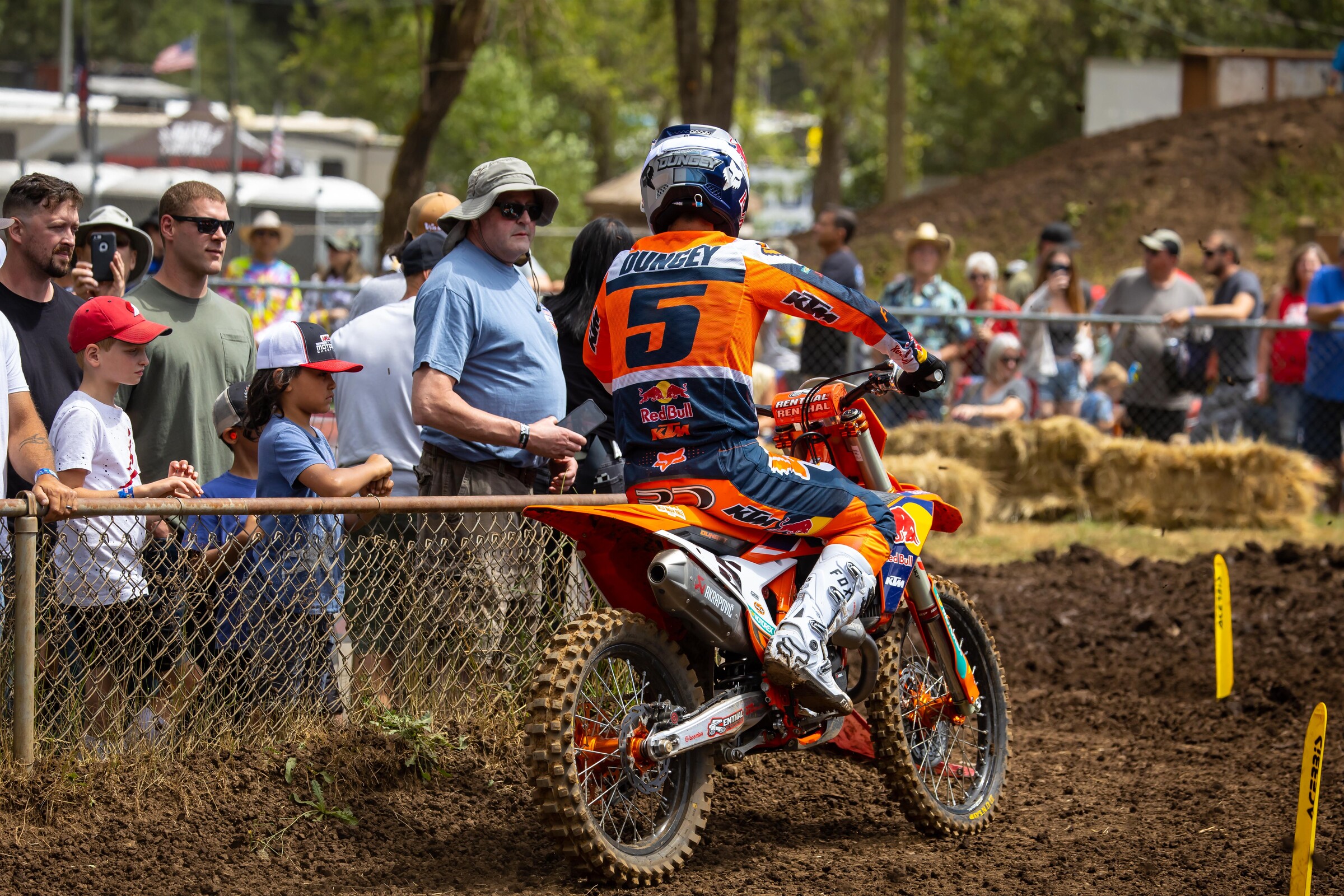Dungey coasts back to the mechanics area after a bike malfunction at Washougal.