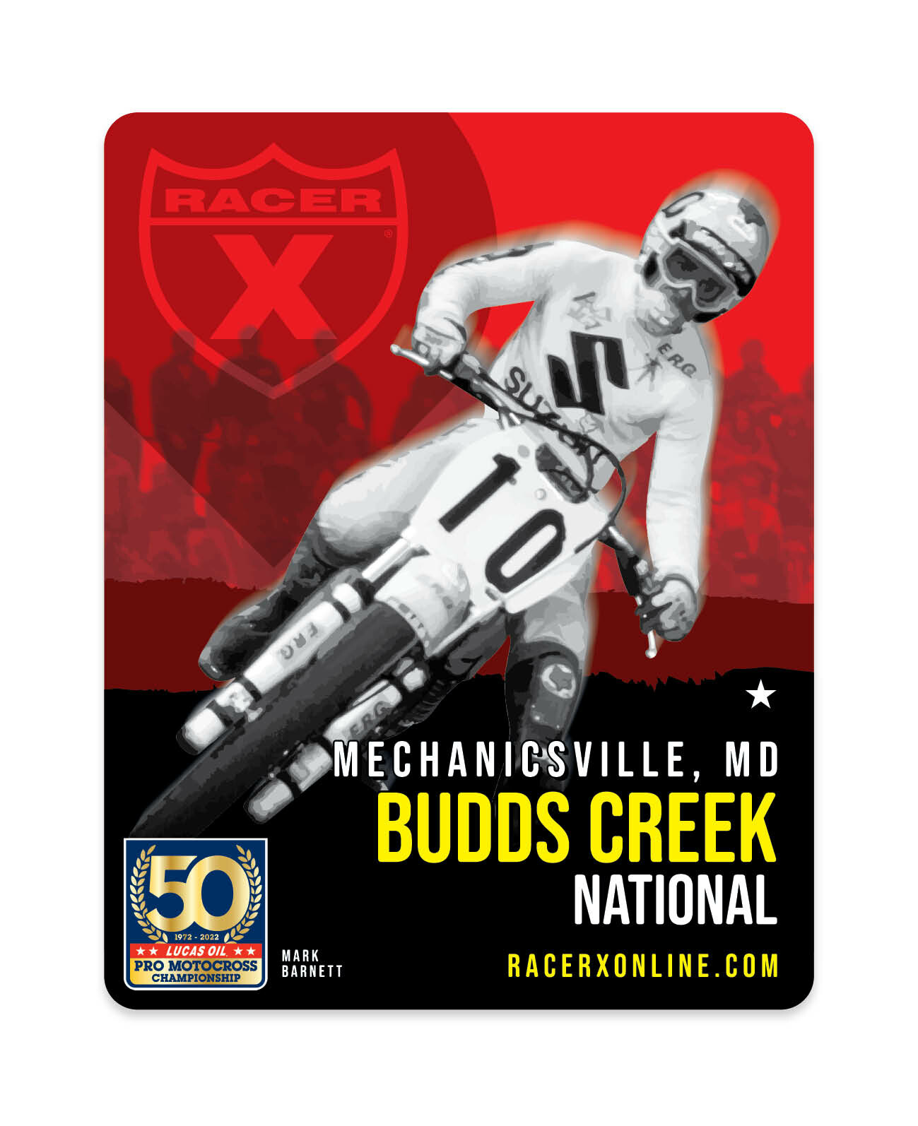 Get your Budds Creek National event sticker at the Racer X booth on Saturday!