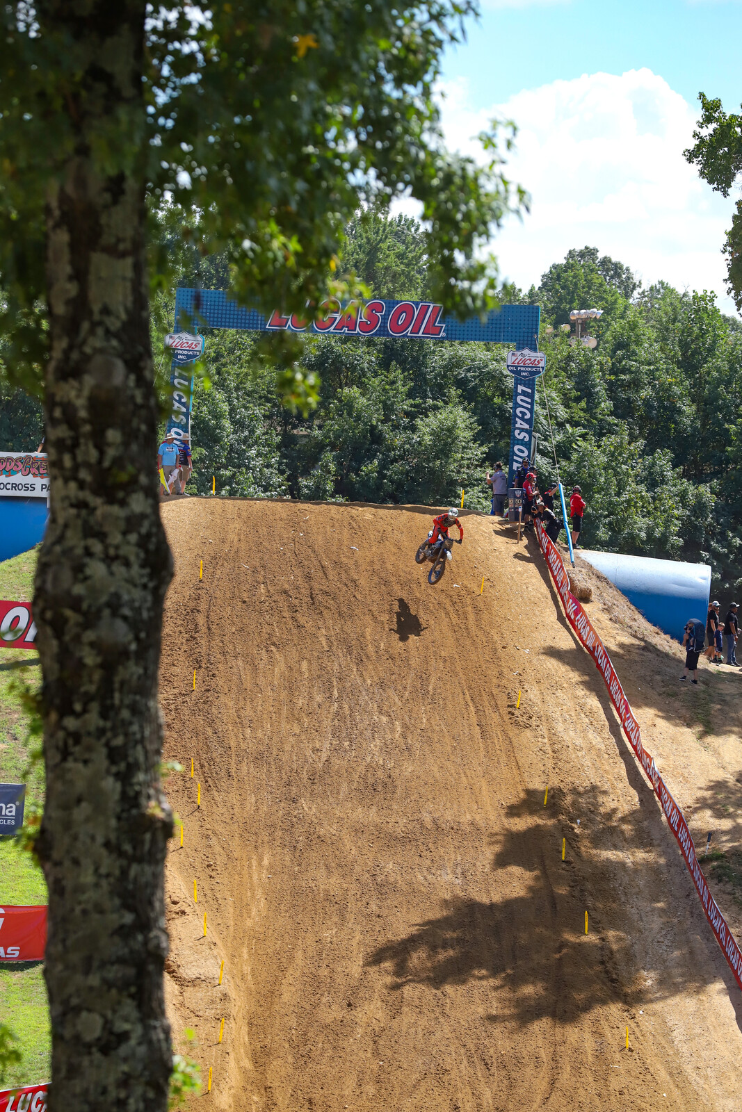 Eli Tomac going down Henry Hill while leading the first 450 Class moto.