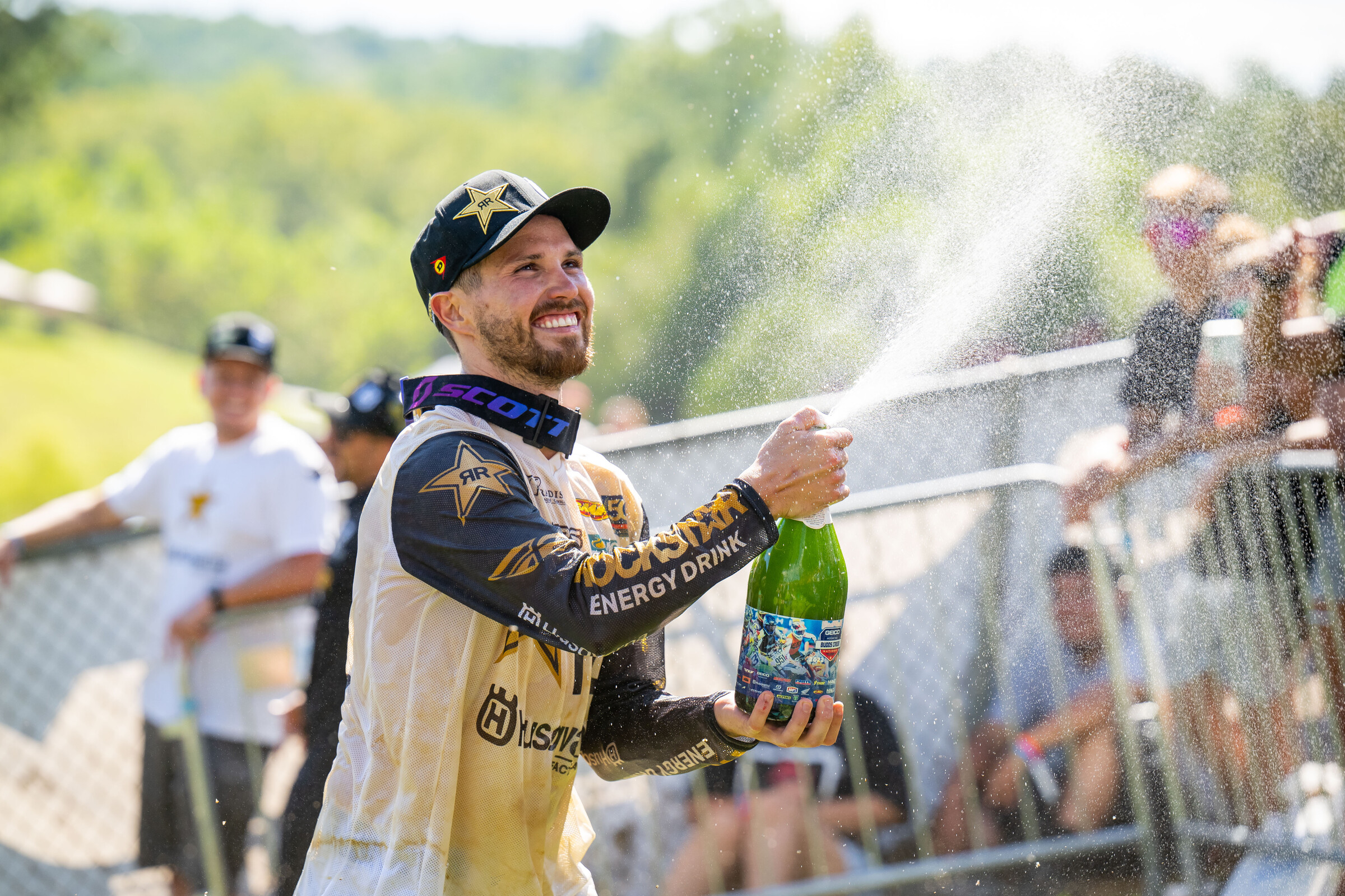 Hampshire celebrating his first overall win of the 2022 Lucas Oil AMA Pro Motocross Championship.