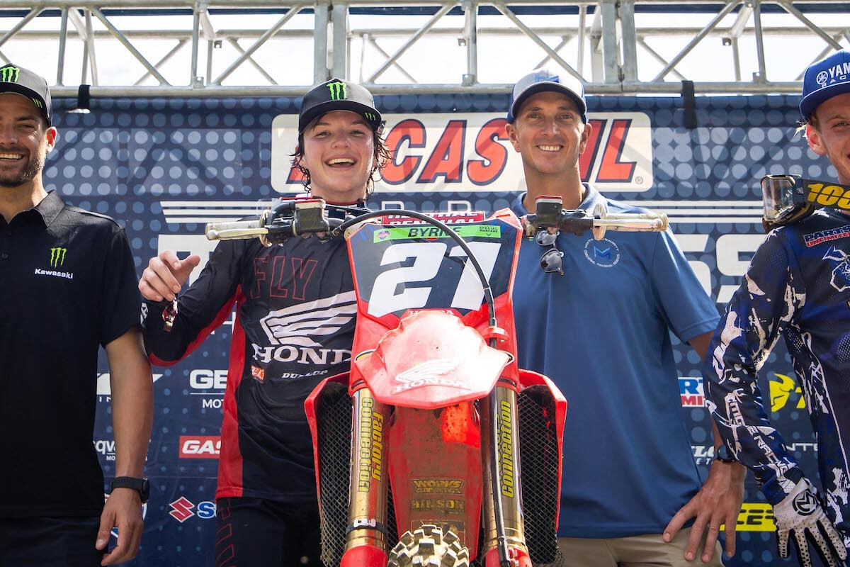 Rider coach Michael Byrne (center, right) comes to Fox Raceway with an opportunity for his riders to sweep combine victories.