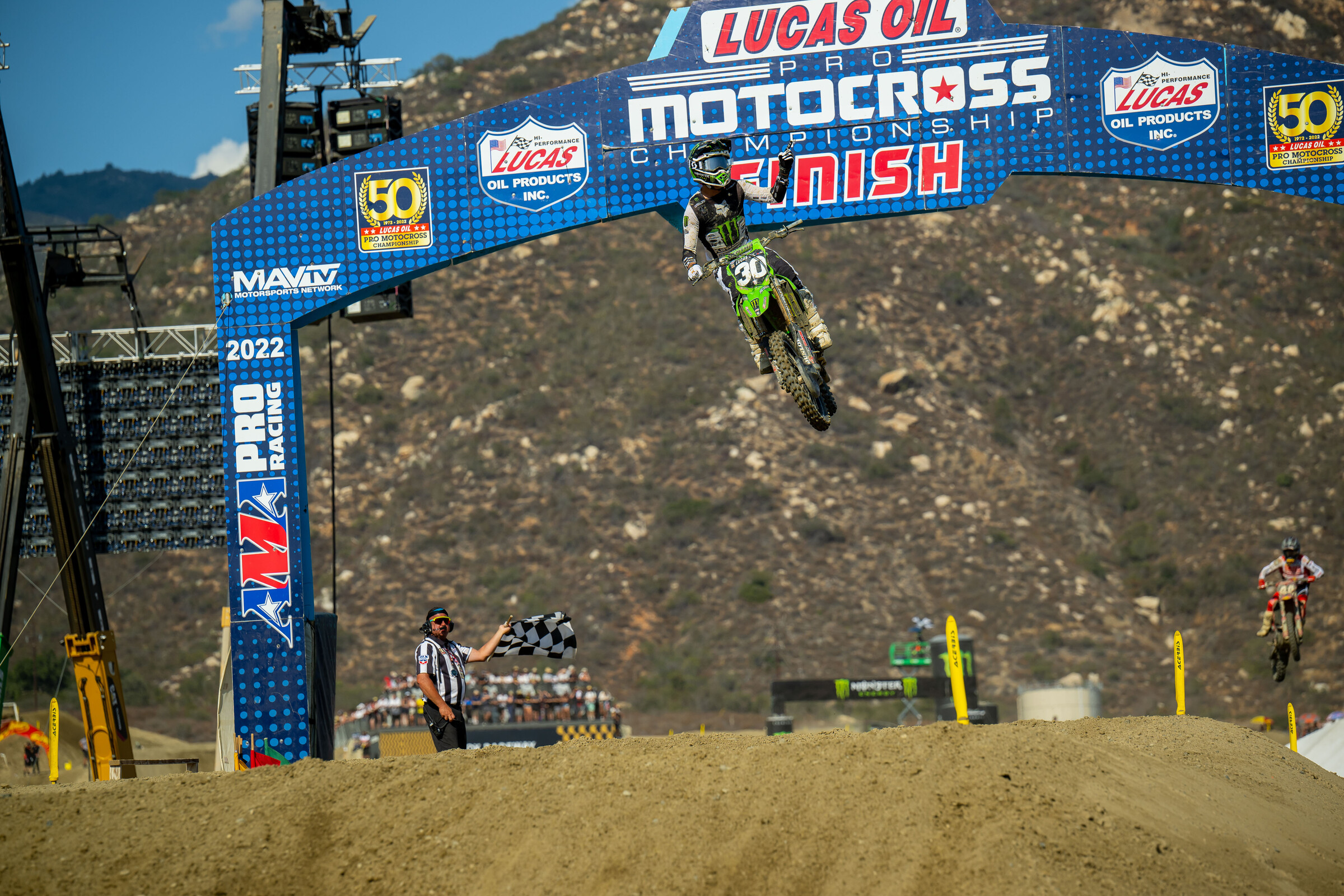 Shimoda claiming the checkered flag in the final 250 Class moto of the year.