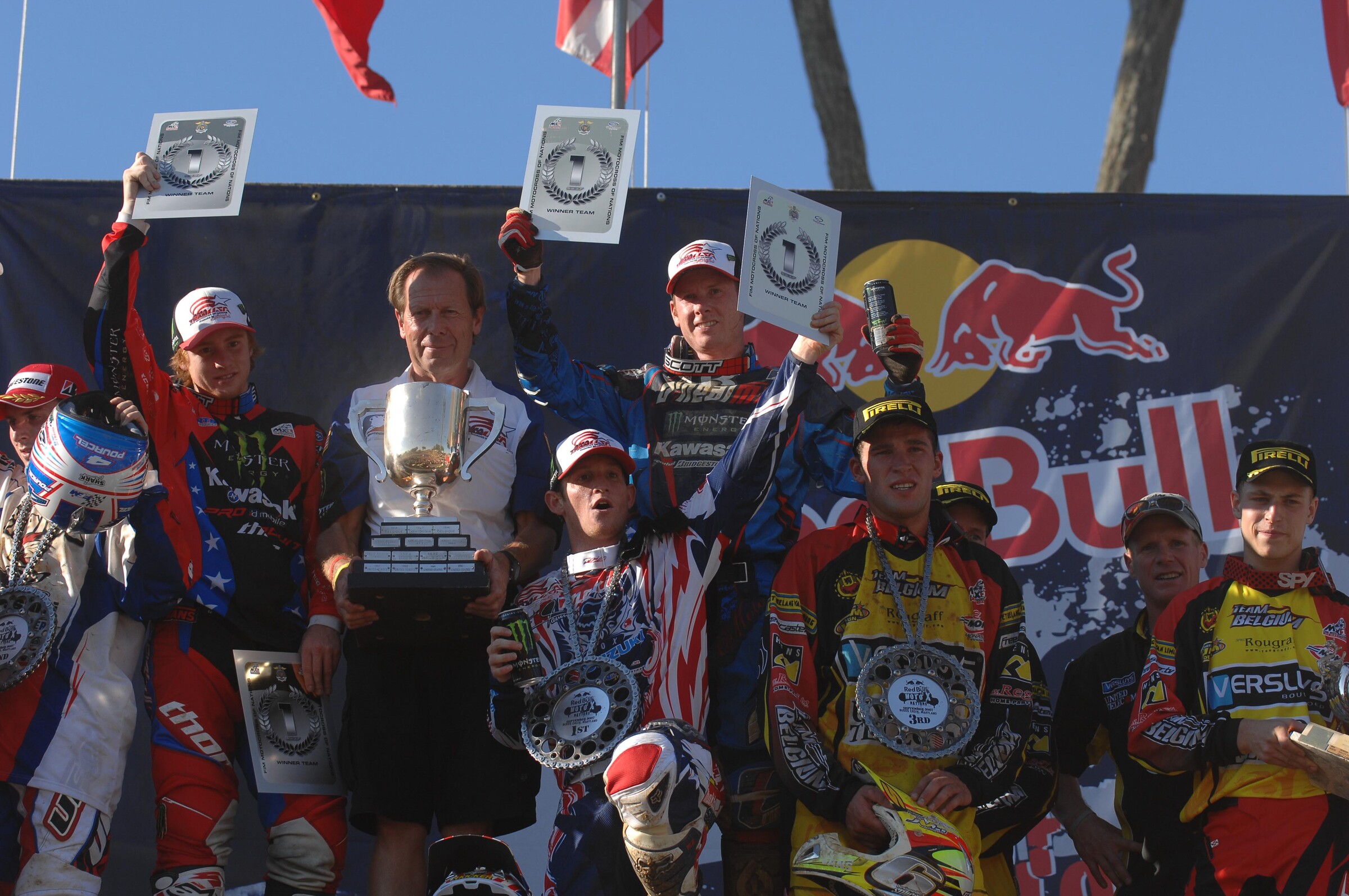 The 2007 Team USA holding up their #1 plates.