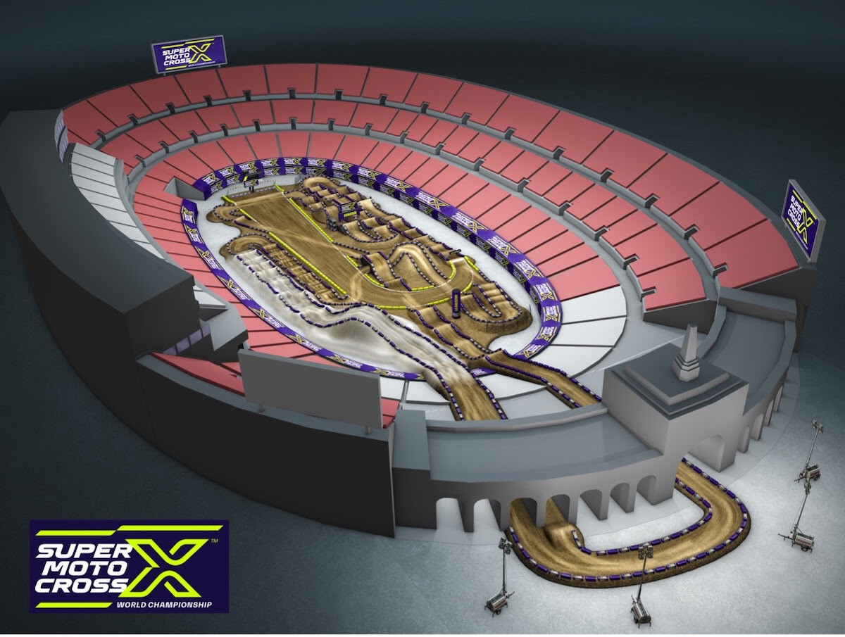 The official track design for the SuperMotocross World Championship Final at the Los Angeles Memorial Coliseum on October 14, 2023.