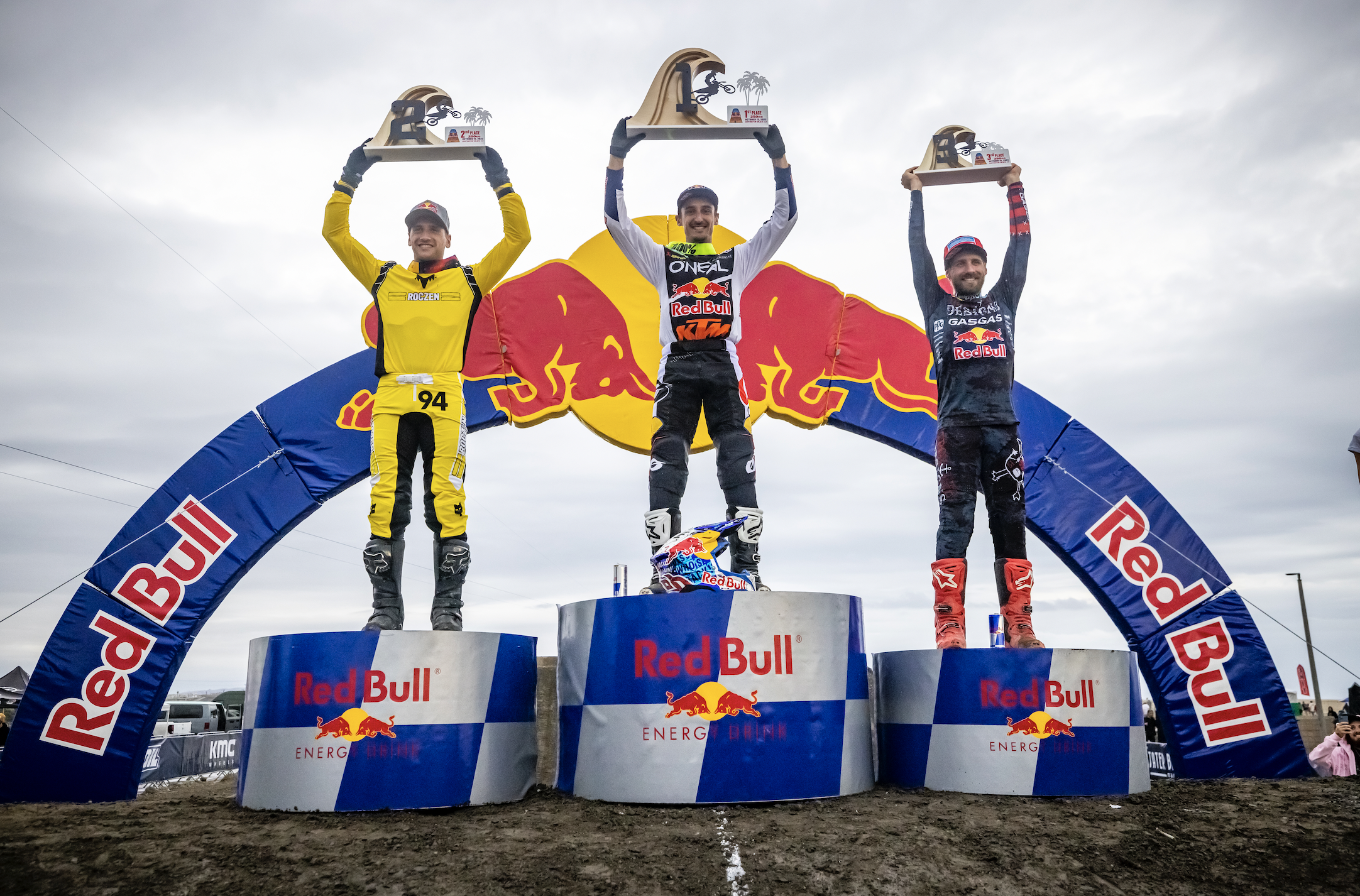 Open class podium Ken Roczen, Marvin Musquin and Justin Barcia.