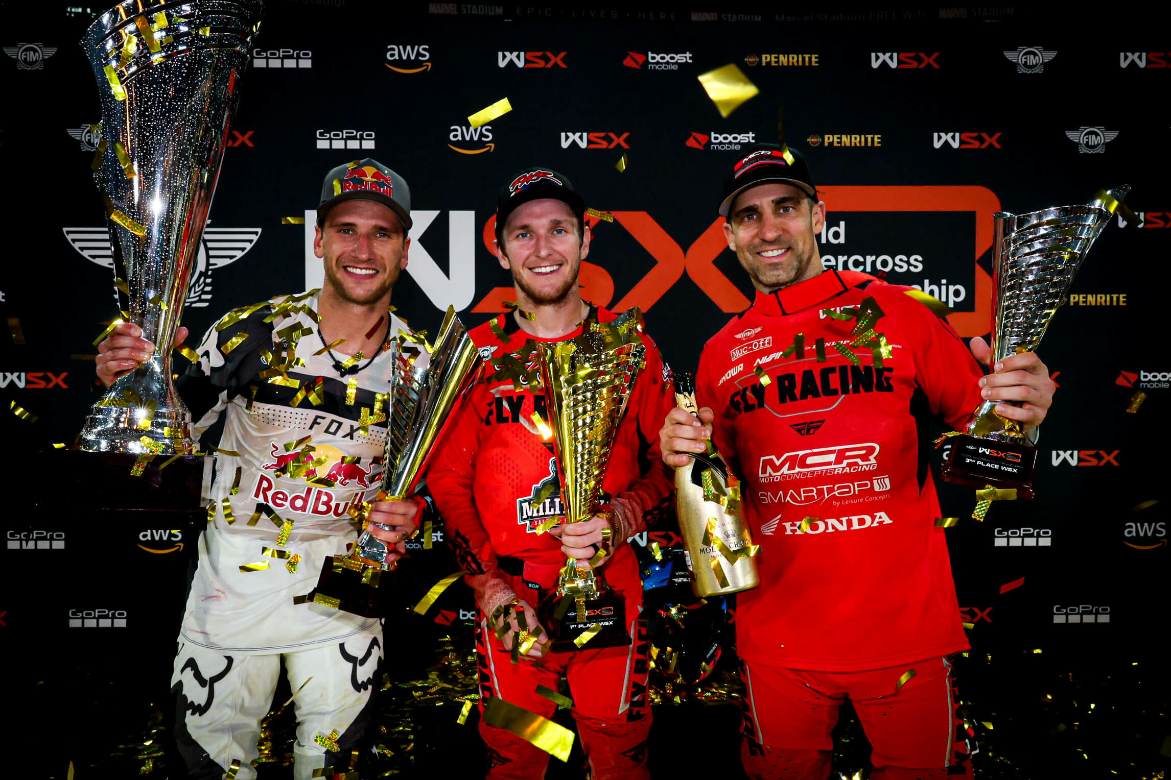 The Australian GP podium, with Savatgy, Brayton and Roczen.