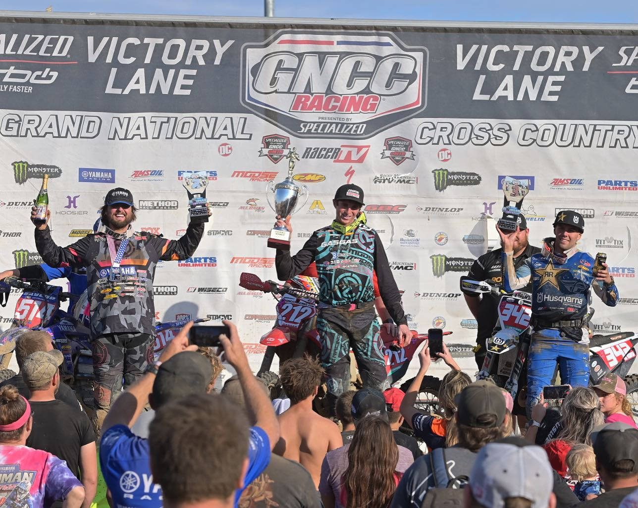 Ricky Russell (center), Steward Baylor (left) and Craig DeLong (right) rounded out the top three Ironman GNCC finishers.