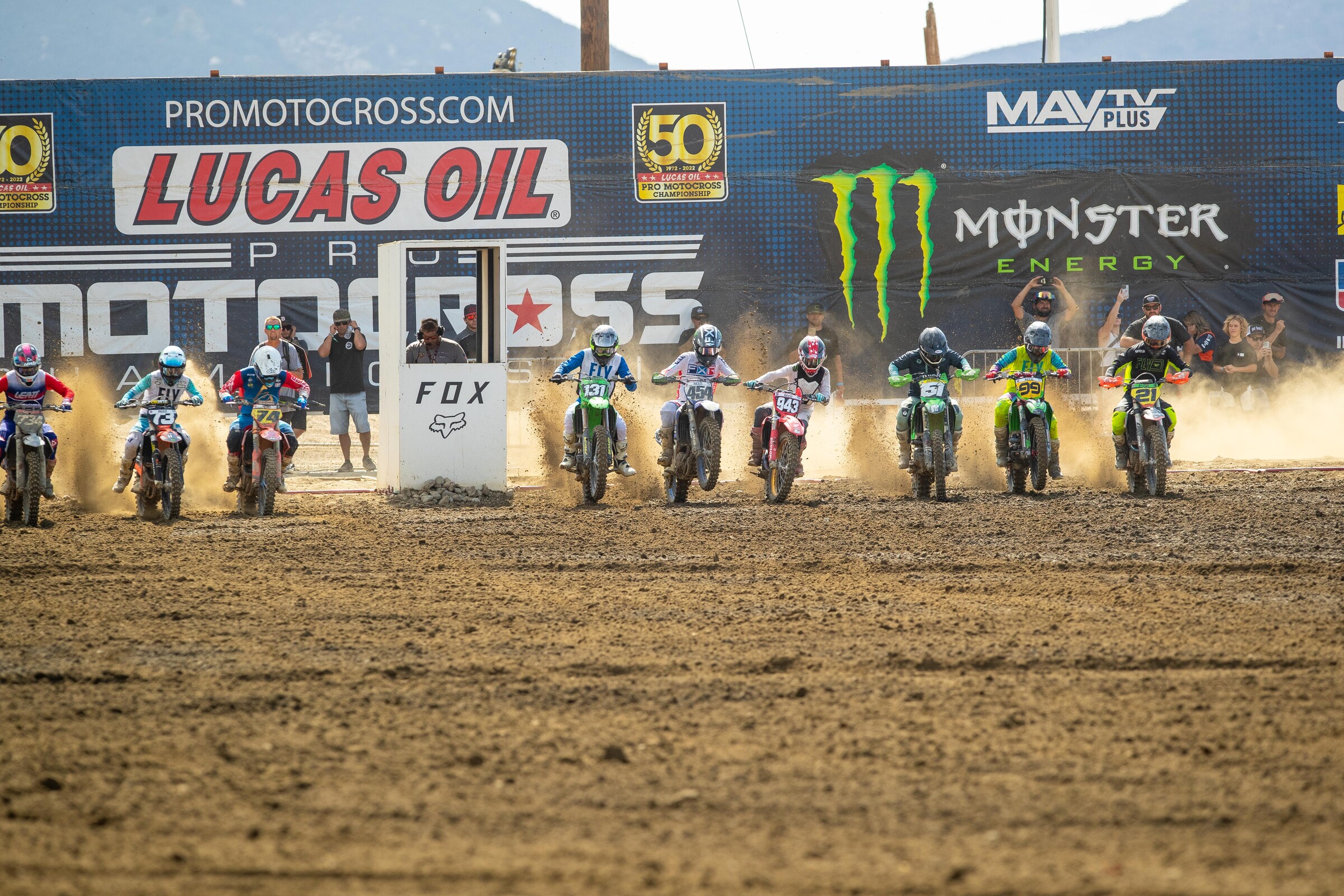 Jaxon Pascal (#74) getting off the gate in the second moto of the Scouting Moto Combine at Fox Raceway.