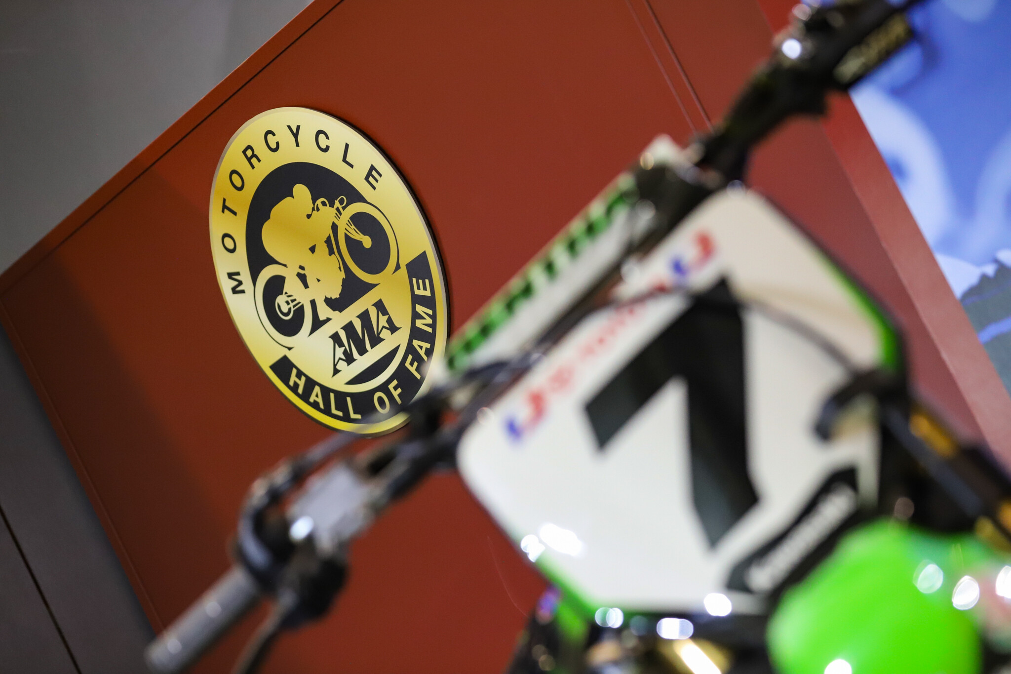 James Stewart's 2008 Monster Energy Kawasaki KX450F at the AMA Motorcycle Hall of Fame Museum.