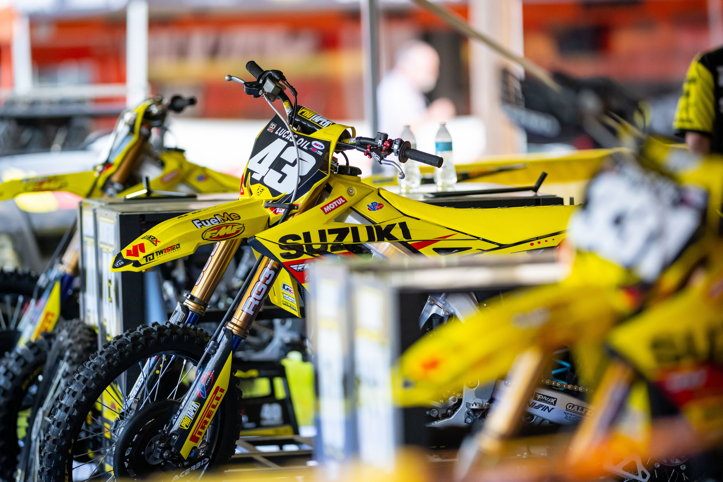 Mumford's Bar X/Chaparral/Ecstar Suzuki RM-Z250 under the team tent at the 2022 Budds Creek National.