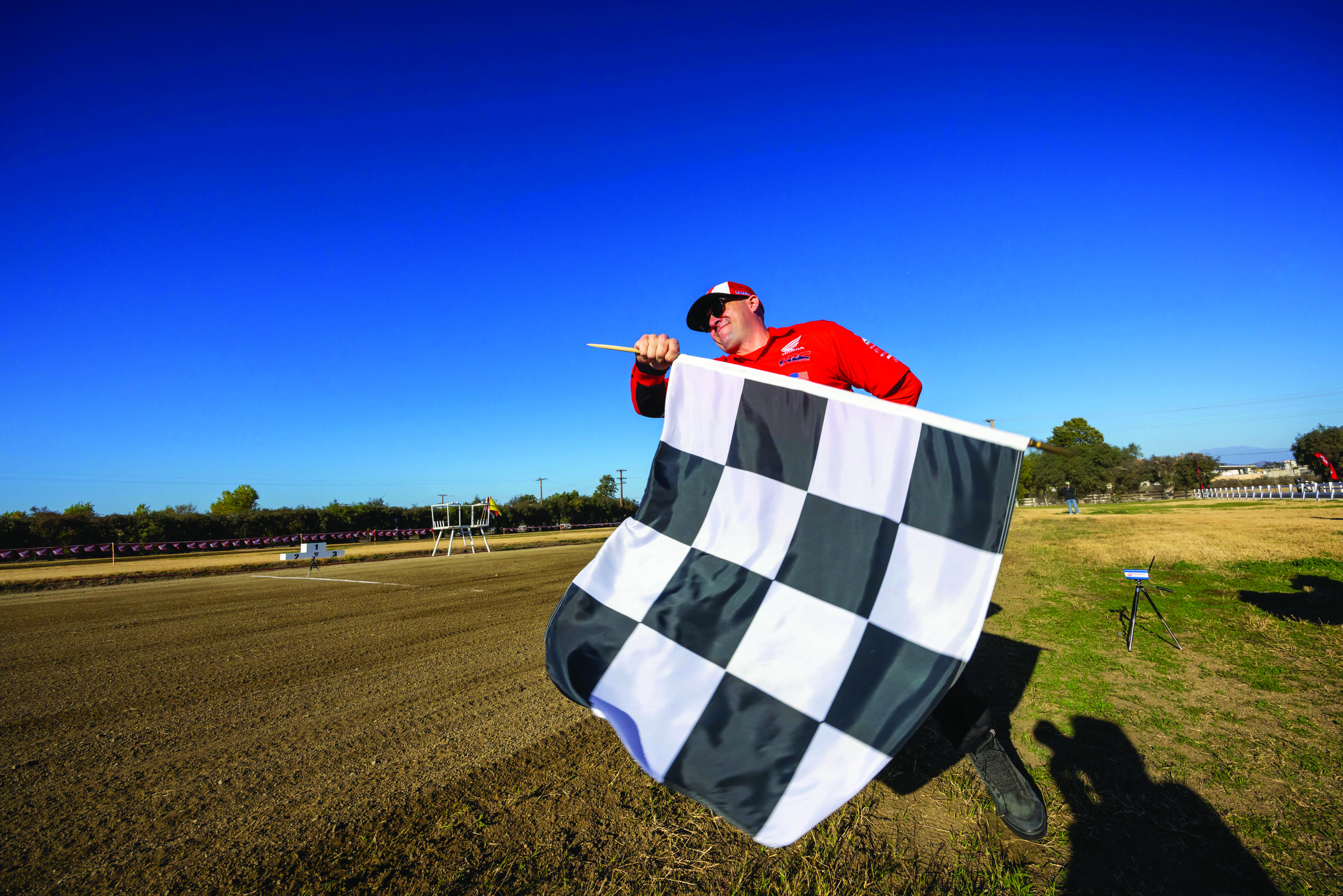 Jose Monge got the cool job at Honda’s media-intro flat track race. 