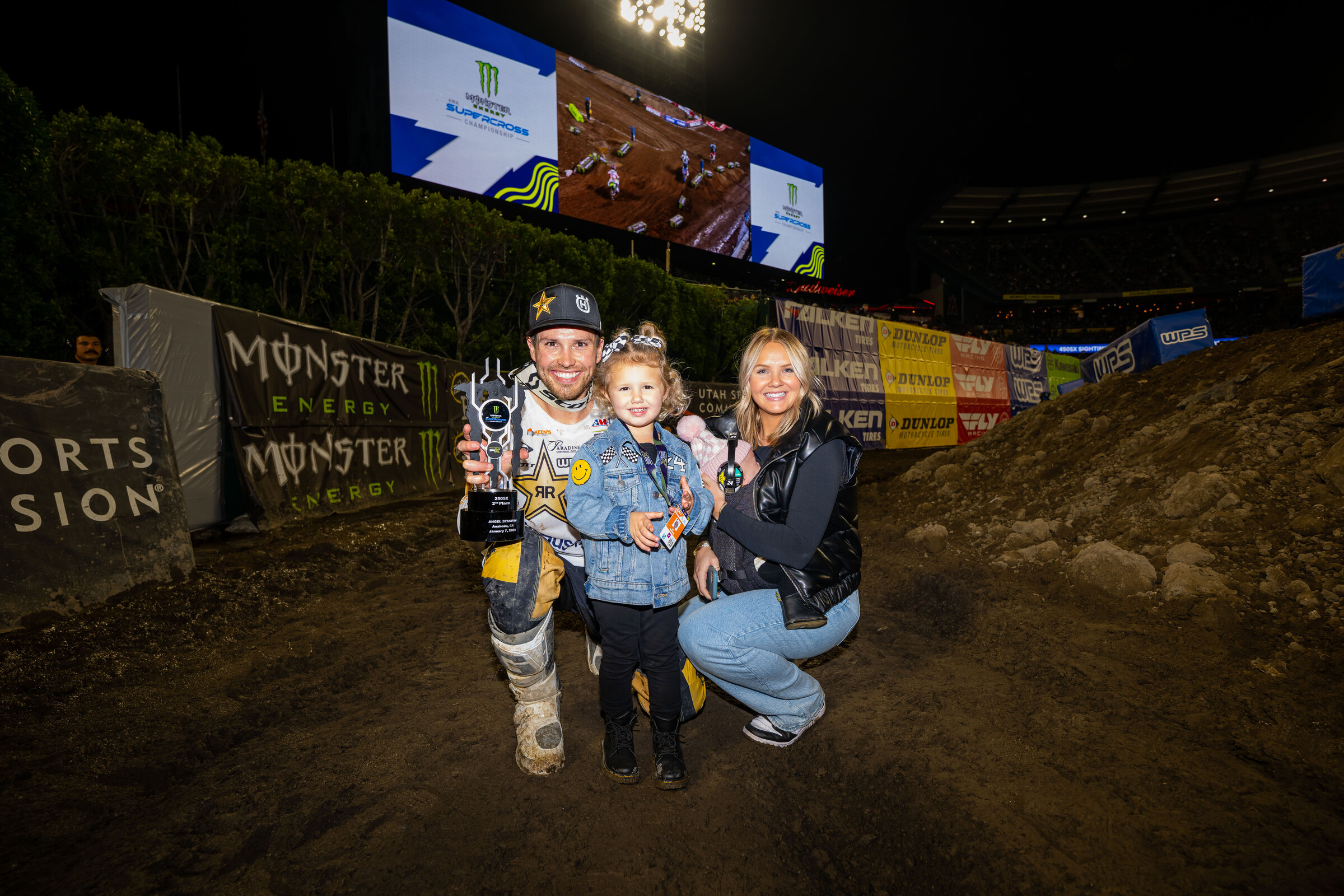 The Hampshire family after RJ's podium in the Anaheim 1 Supercross 250SX main event.