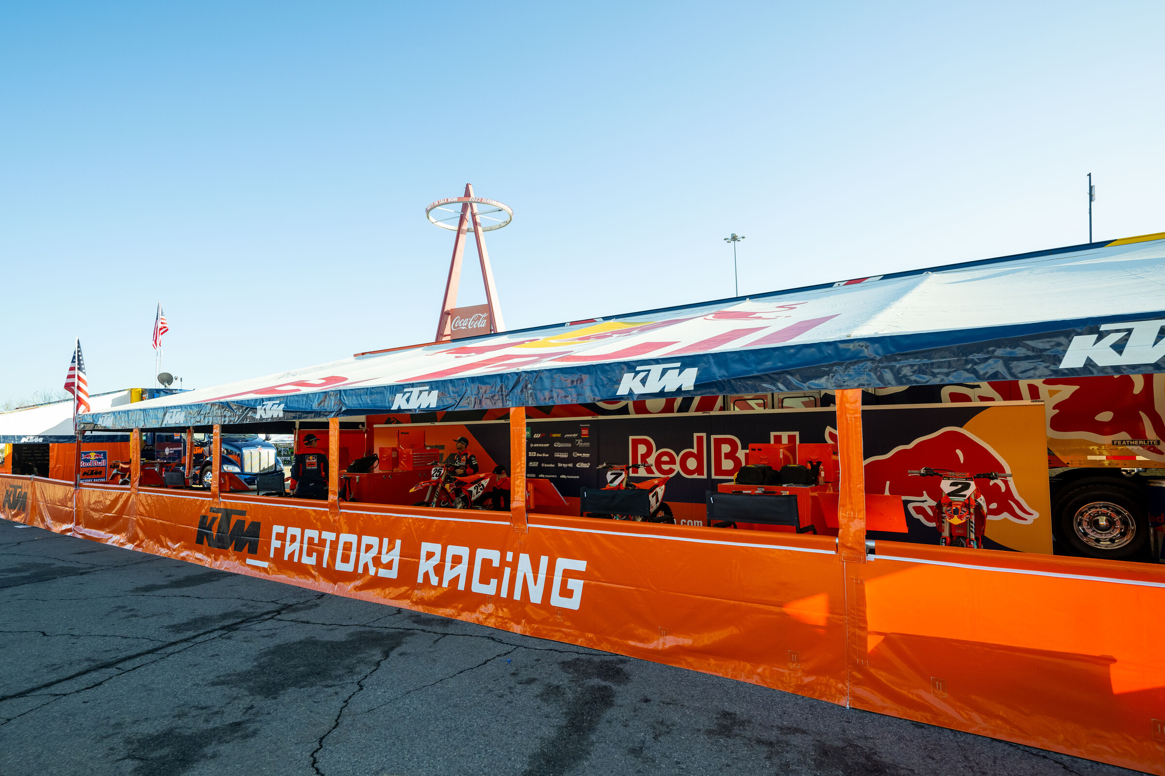 The Red Bull KTM team setup at the opening round of 2023.