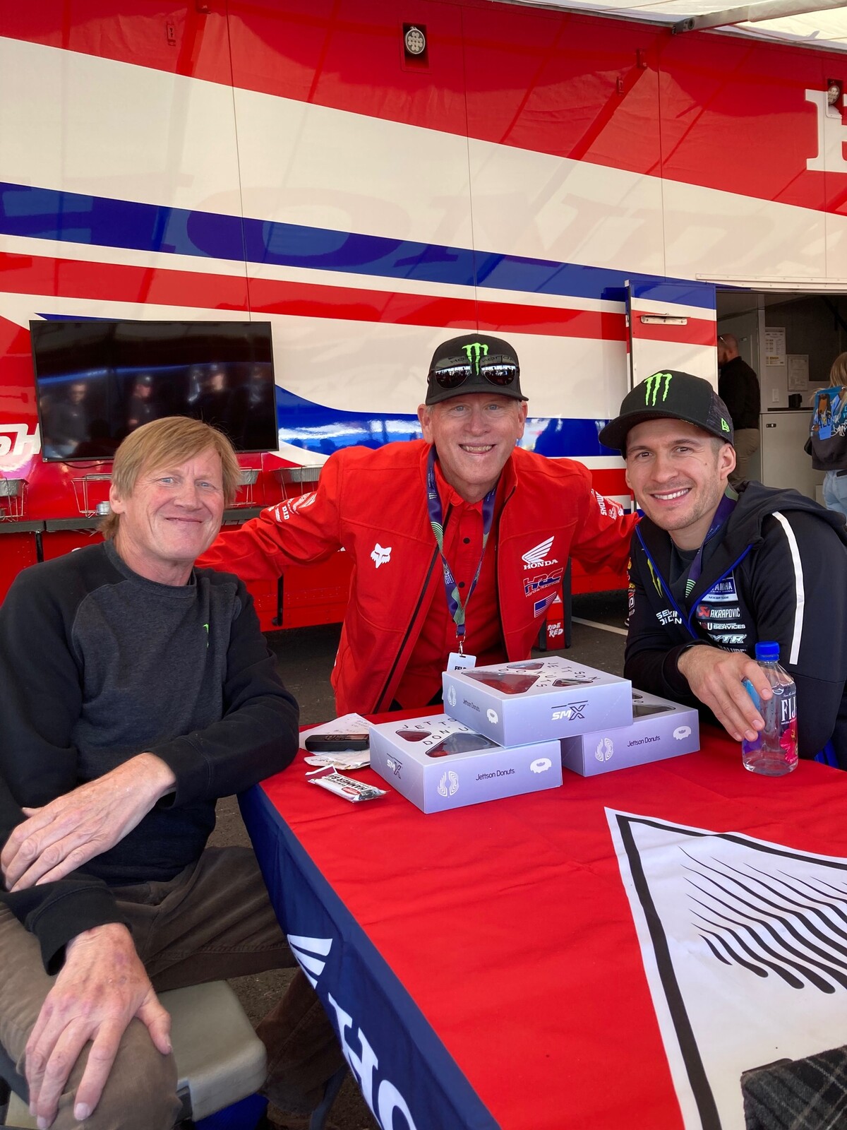 Author Eric Johnson alongside Johnny O'Mara and Jeremy Seewer. And a box of Jettson Donuts!