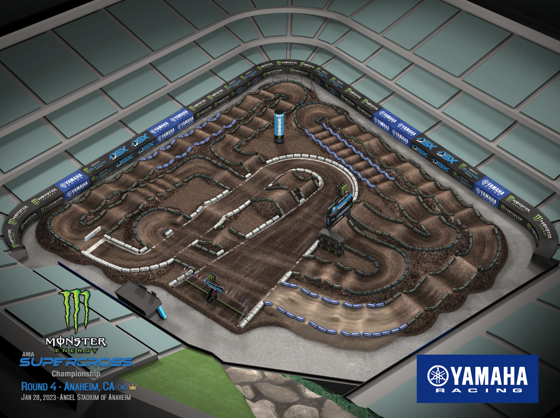 The 2023 Anaheim 2 Supercross track map layout.