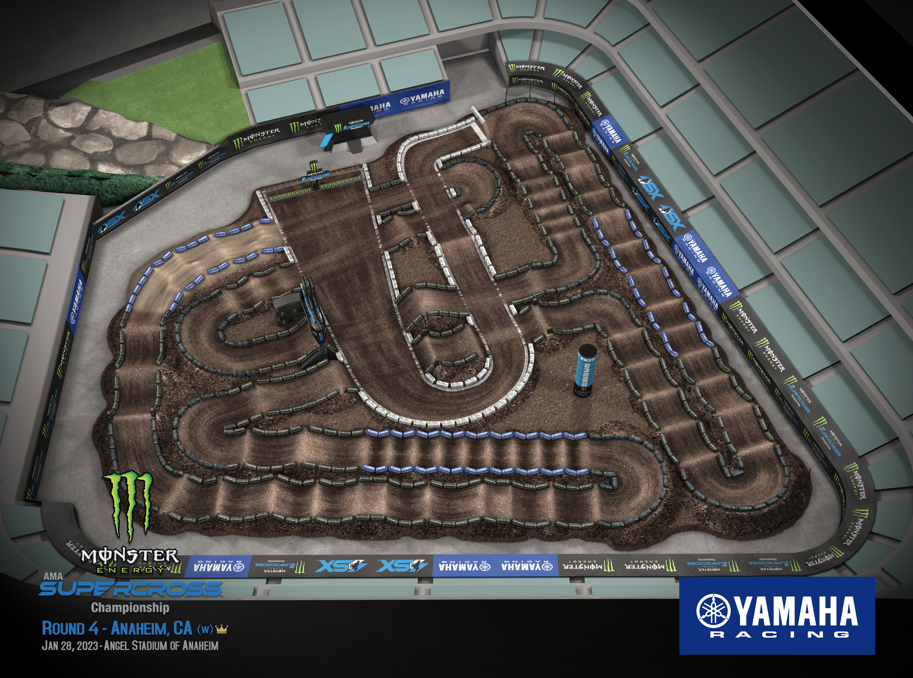 The 2023 Anaheim 2 Supercross track map layout.