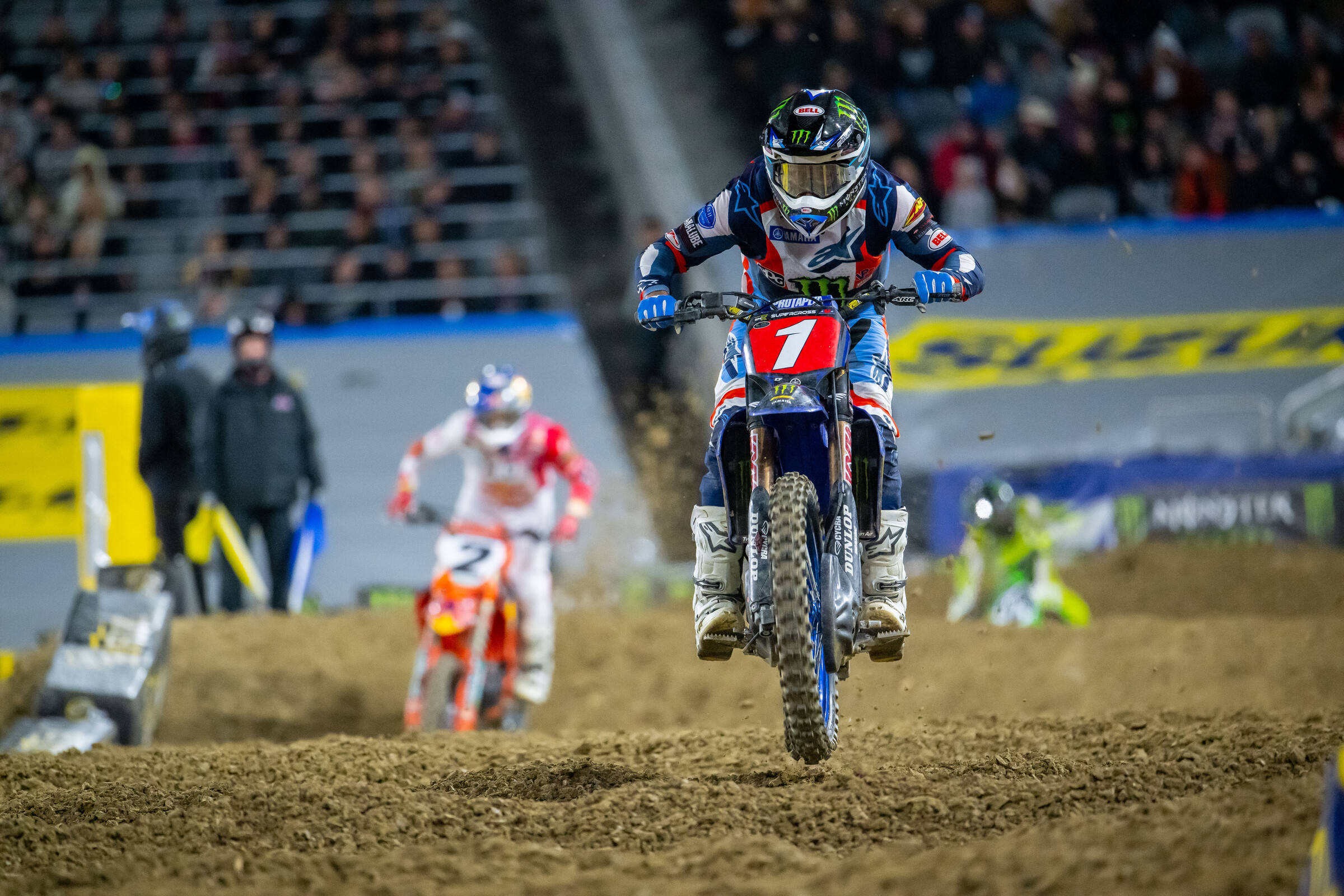 Eli Tomac leads Cooper Webb in the main event at San Diego.