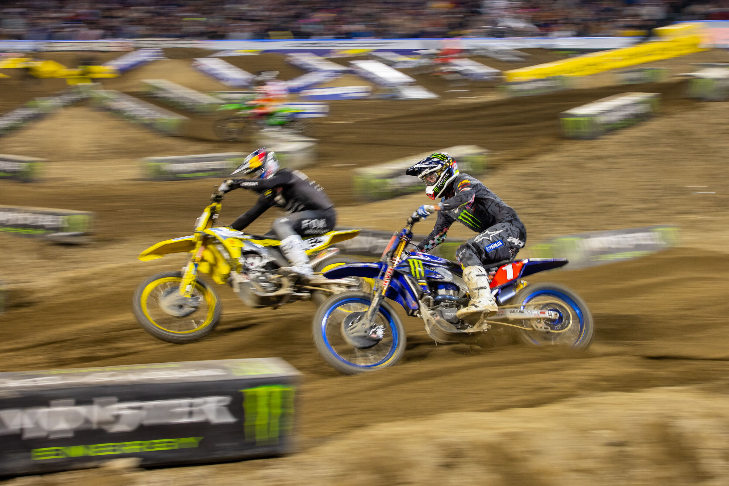 Eli Tomac and Ken Roczen going at it in 450SX Race 2.