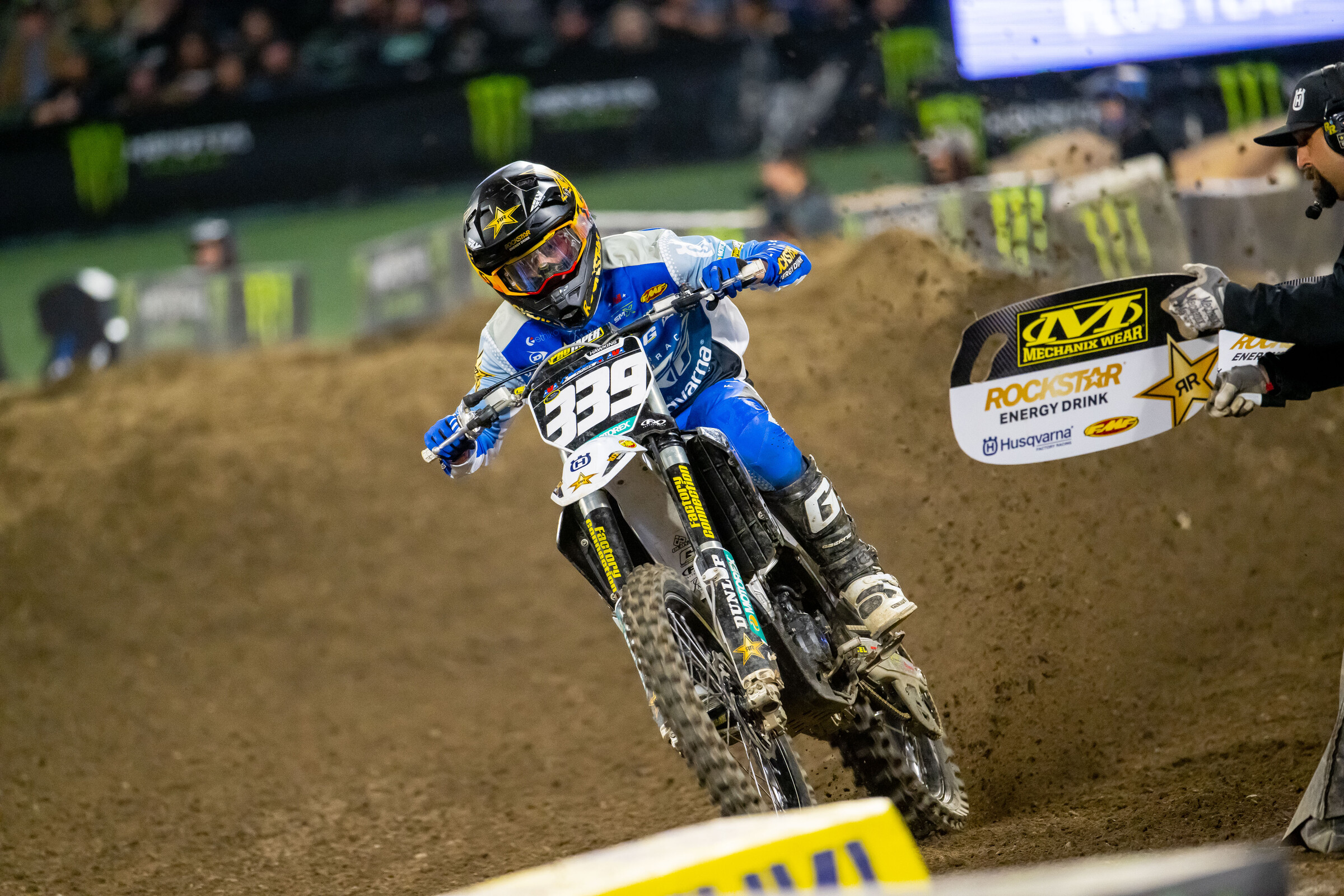 Talon Hawkins at the 2023 Anaheim 2 Supercross 250SX Futures main event.