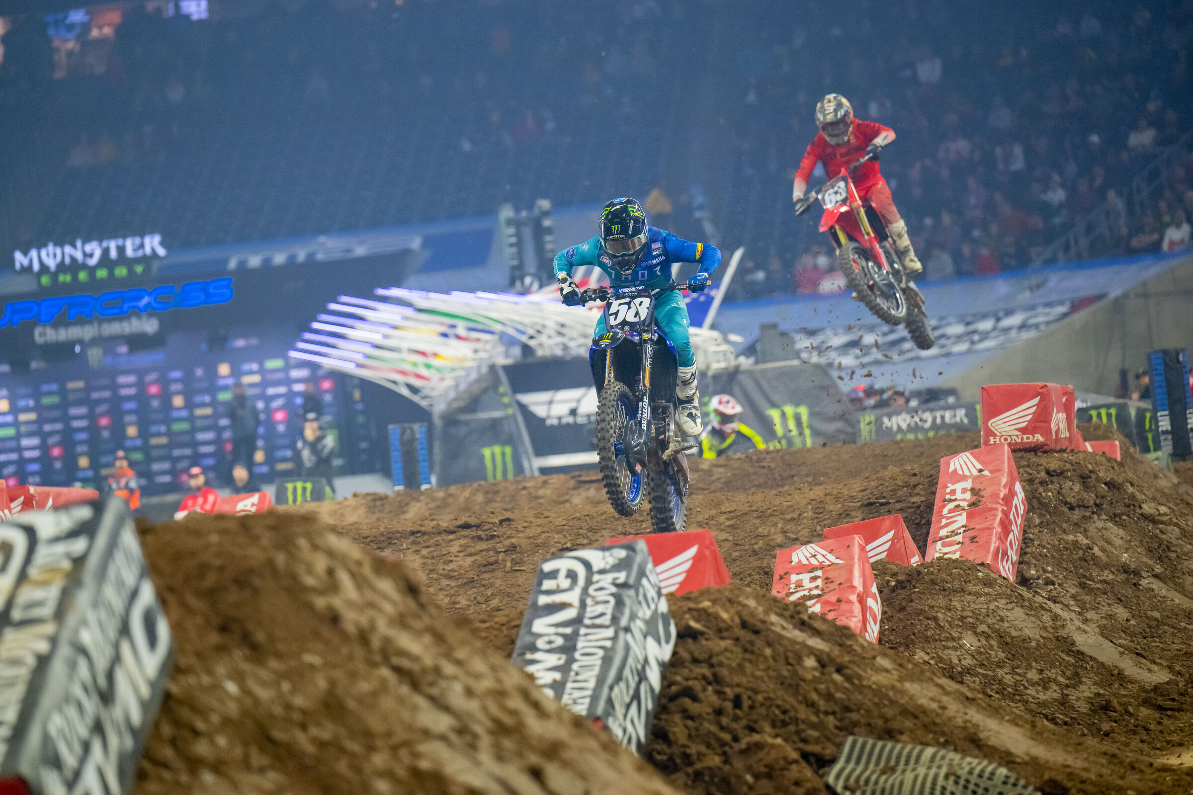 Jordon Smith ahead of Max Anstie at the Houston Supercross.