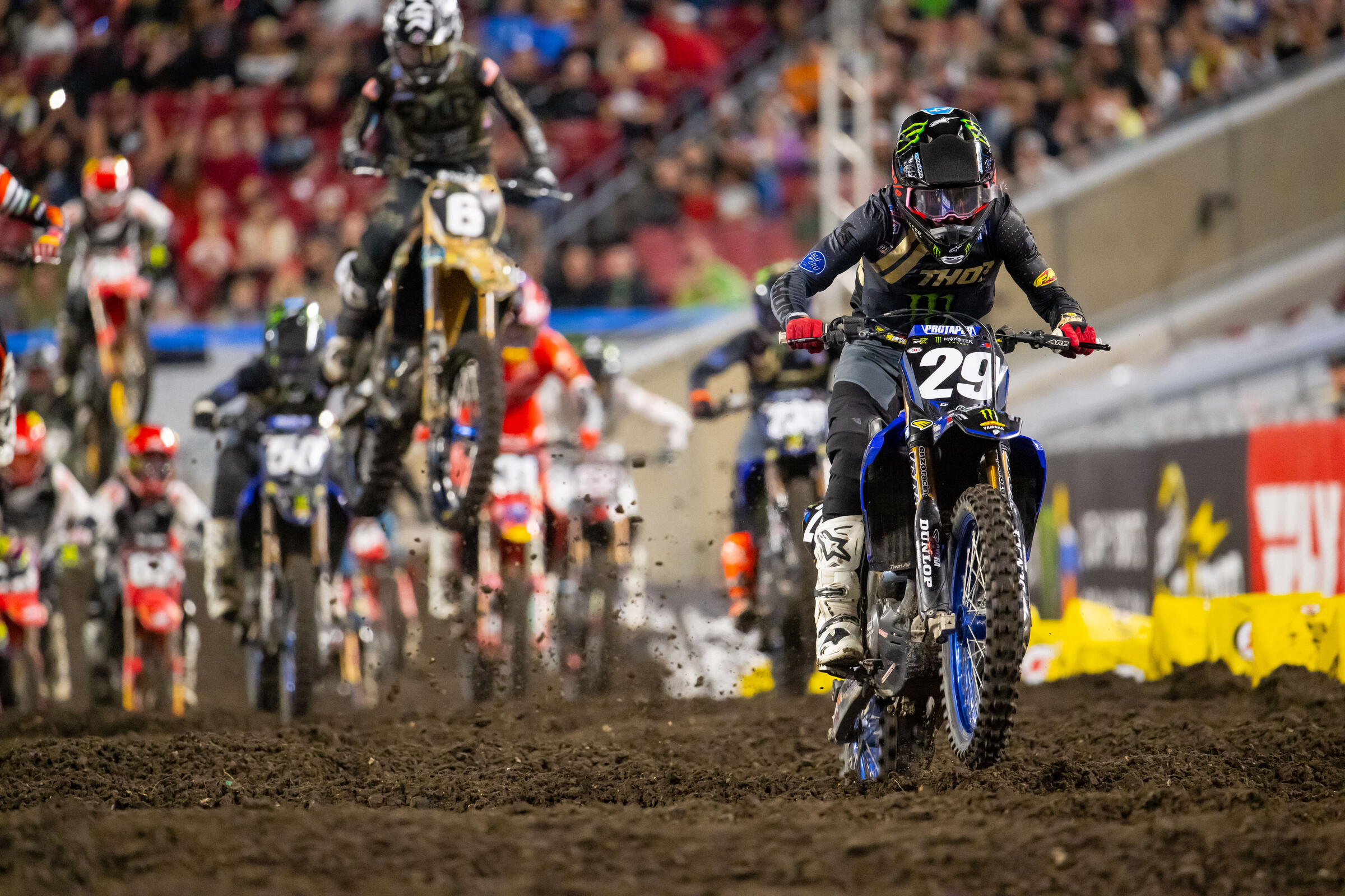 Nate Thrasher leading the 250SX main event into the whoops section on the opening lap.