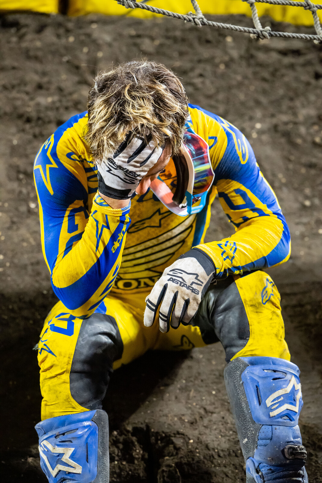 Chase Sexton frustrated with yet another mistake while leading. 