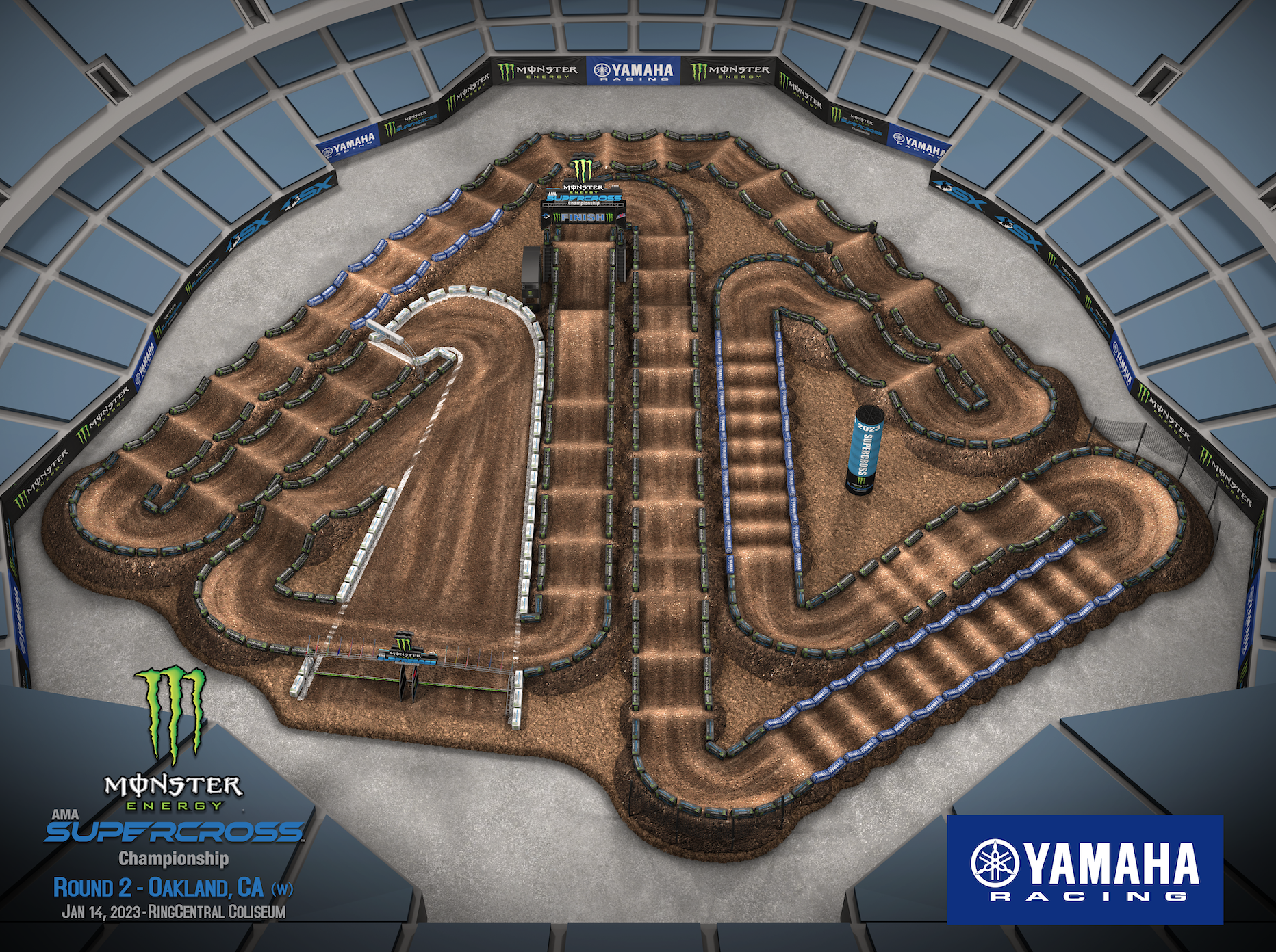 The 2023 Oakland Supercross track map layout.