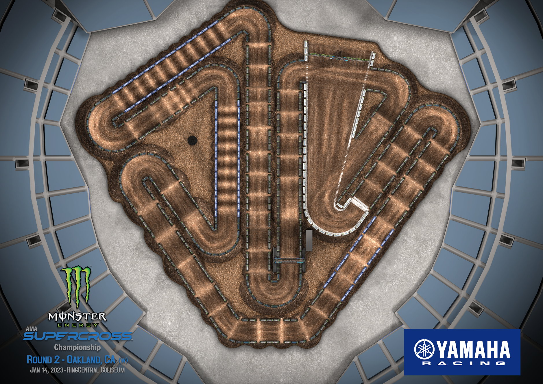 The 2023 Oakland Supercross track map layout.