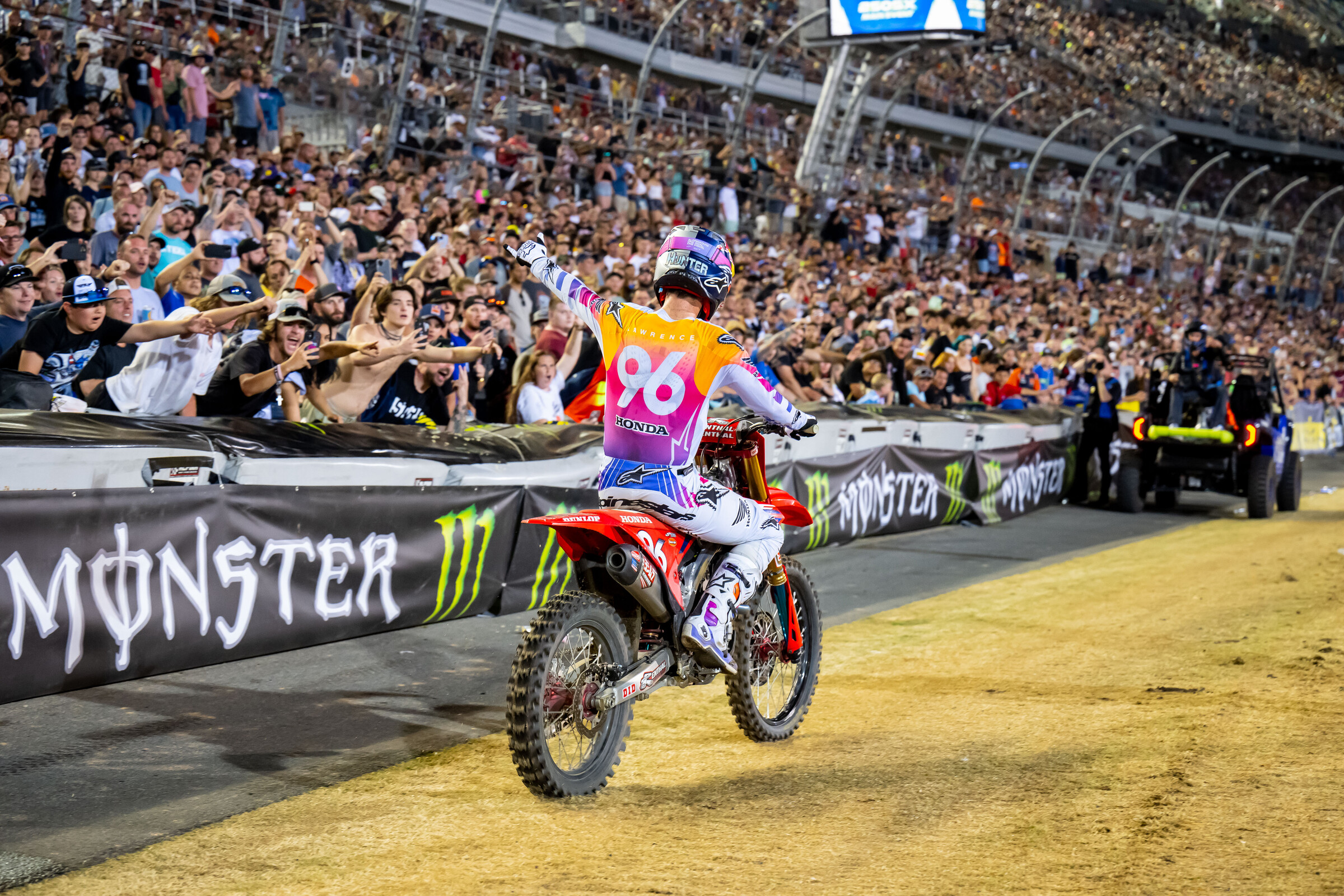Lawrence waves to the Daytona crowd.
