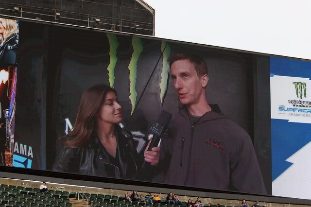 Gillespie on the jumbotron at a supercross race.
