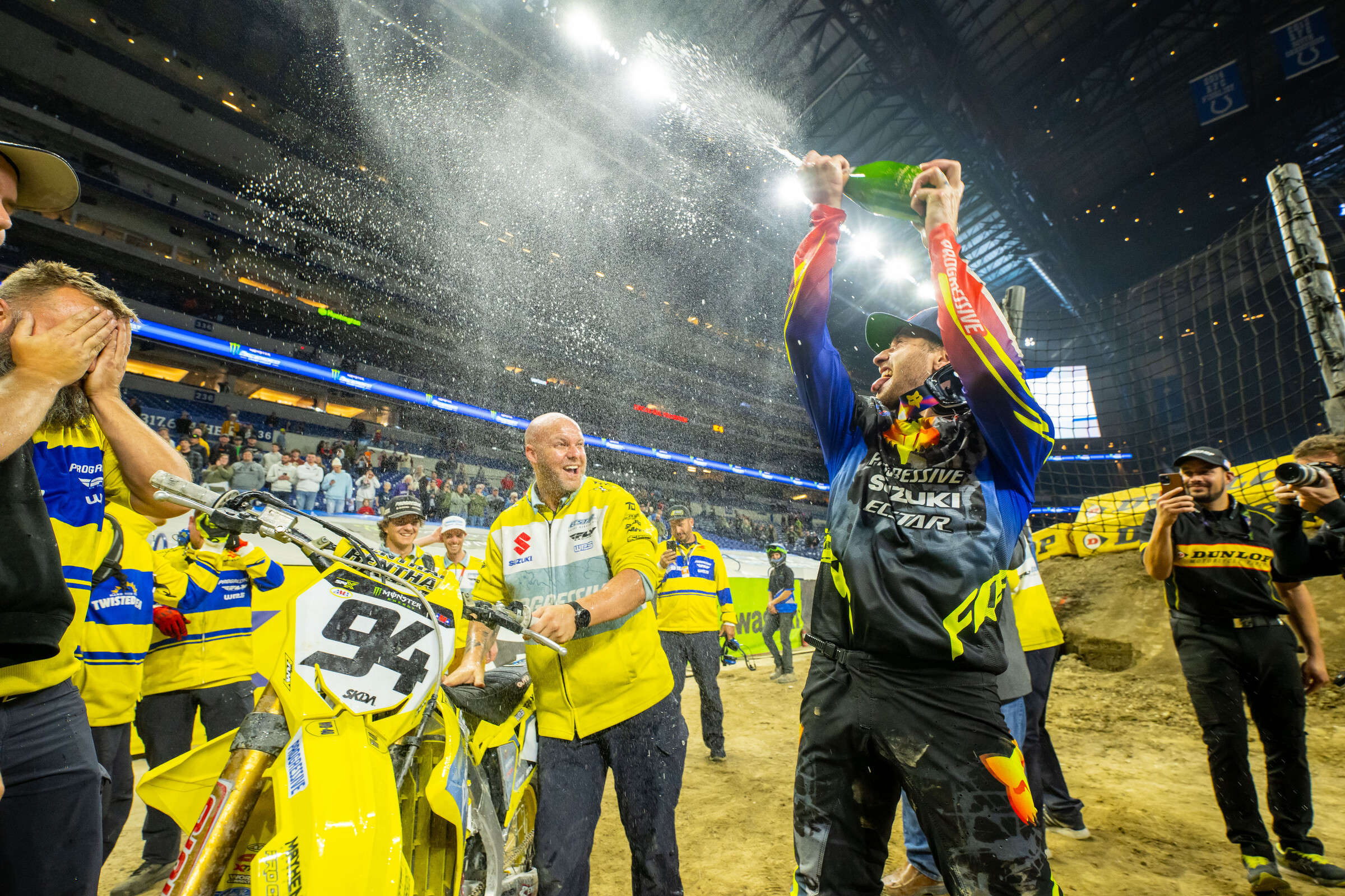 Ken Roczen celebrates his Indianapolis Supercross victory.