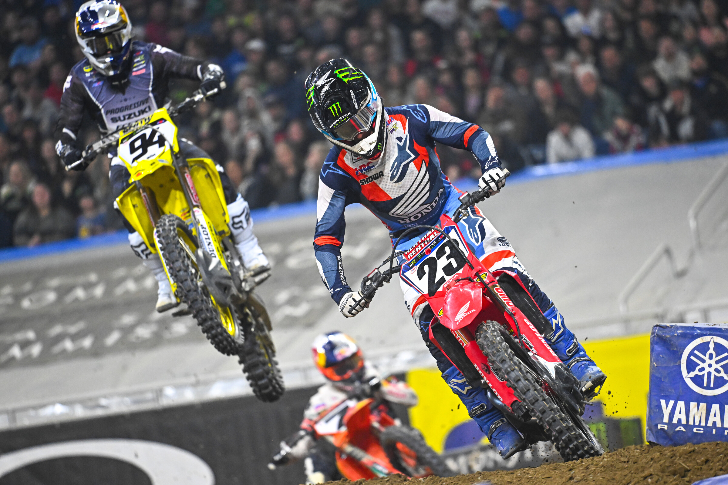 Chase Sexton and Ken Roczen with Aaron Plessinger close behind.