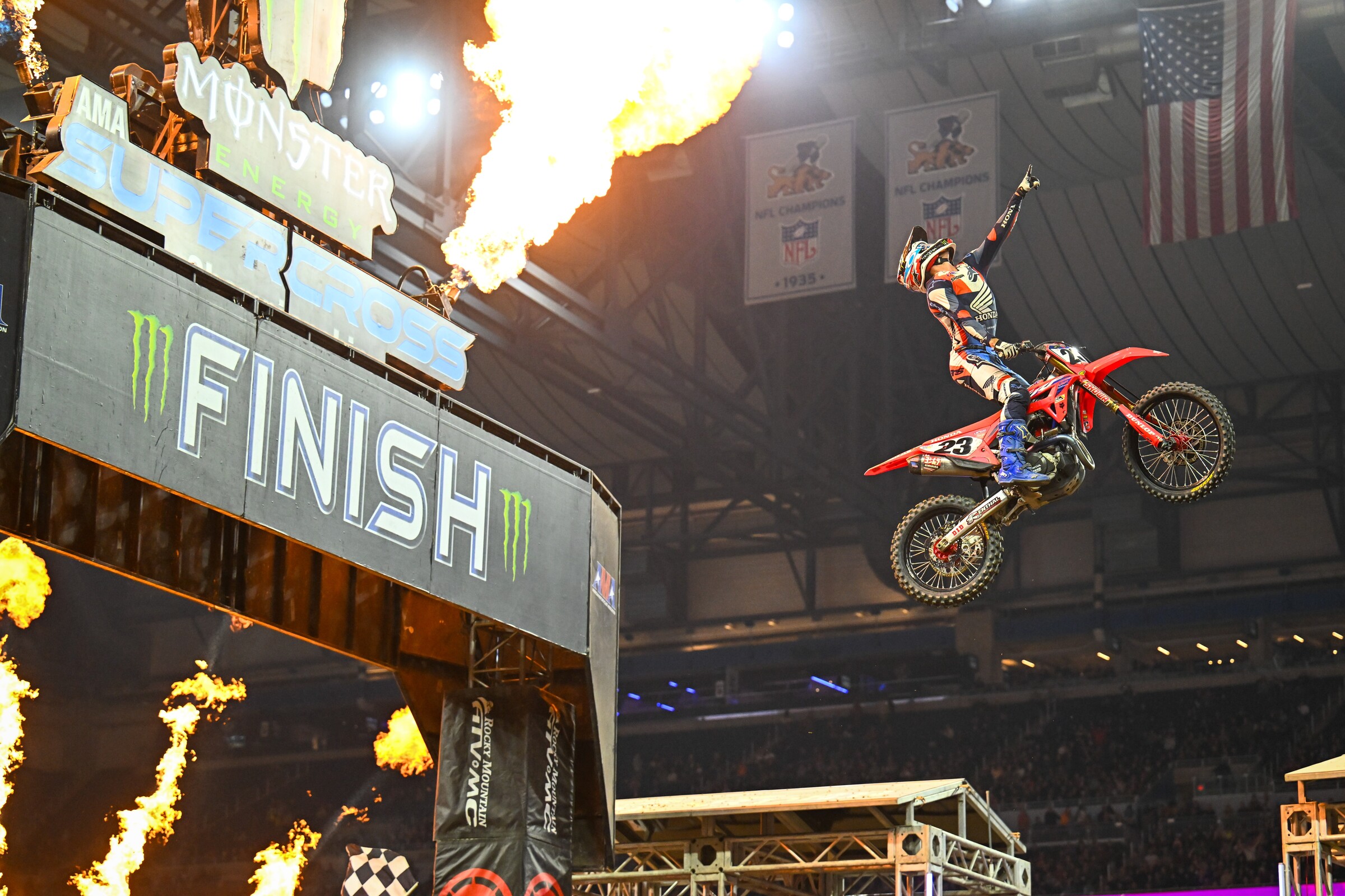 Chase Sexton taking the checkered flag.