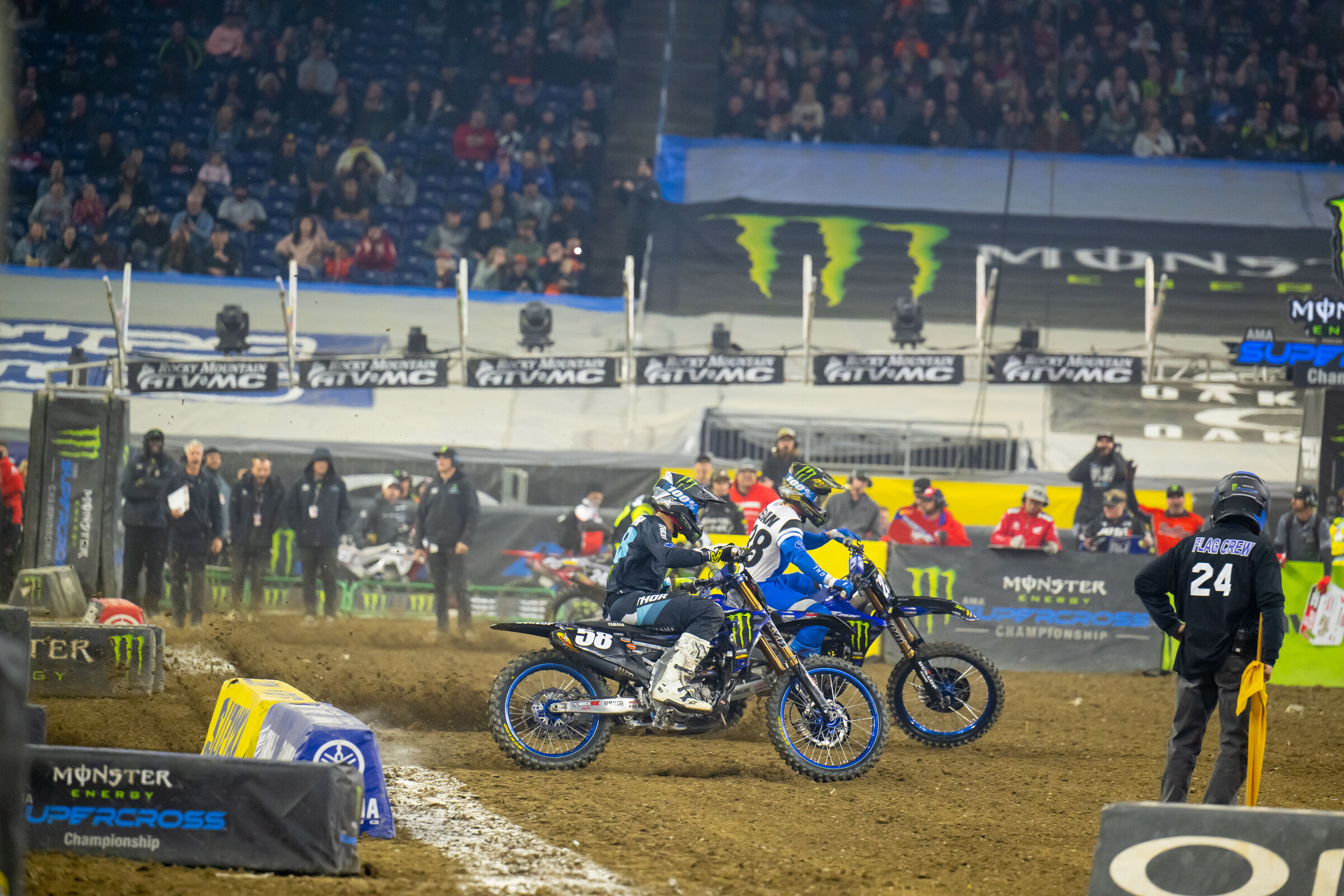 Haiden Deegan and Jordon Smith in their now infamous heat race in Detroit.