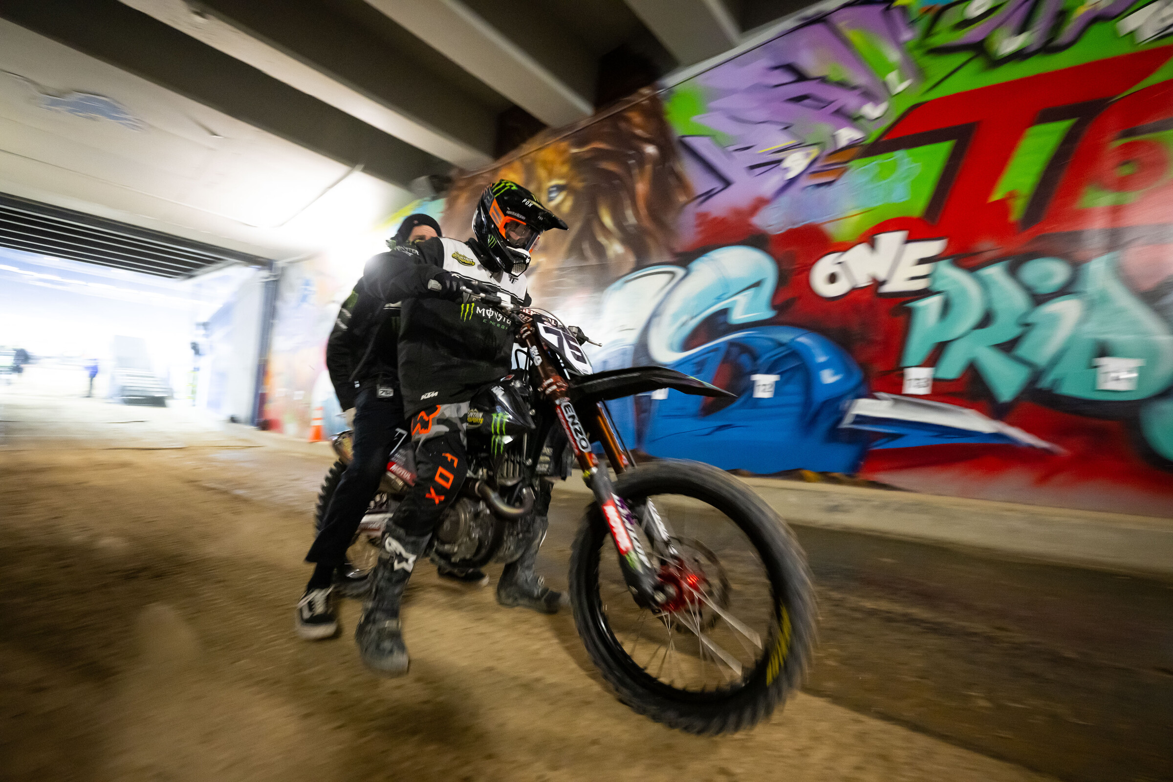 Josh Hill going down the tunnel at Ford Field.