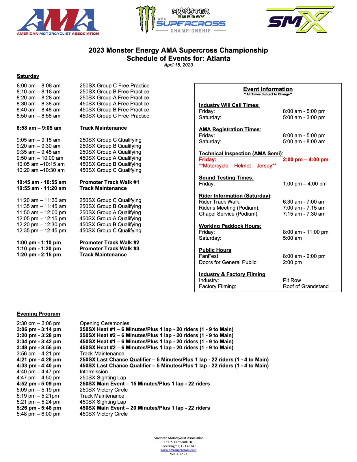 Atlanta Supercross is a Day Race, Here is the Schedule - Racer X 