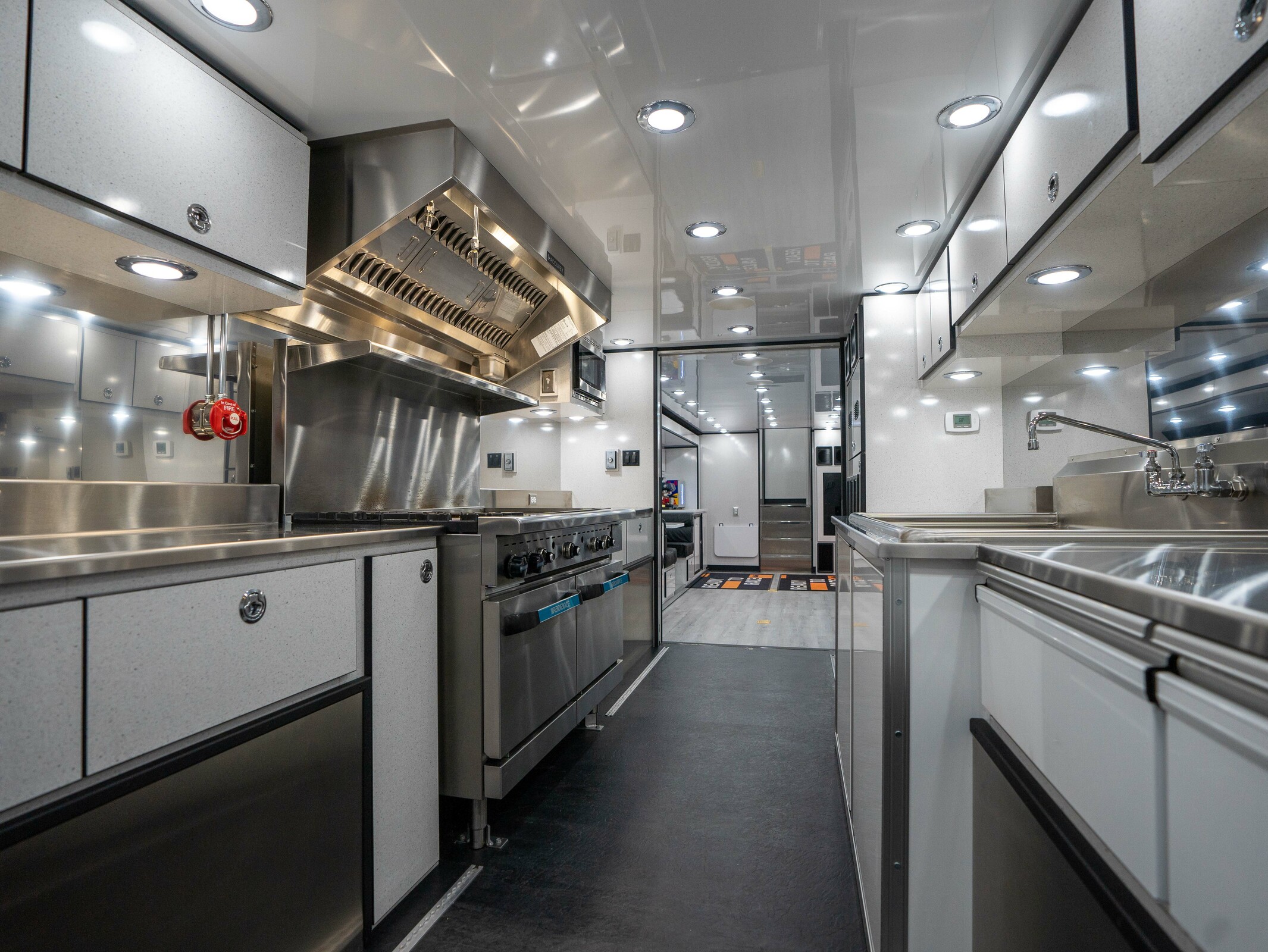 KTM's new hospitality rig features a full kitchen and dining area.