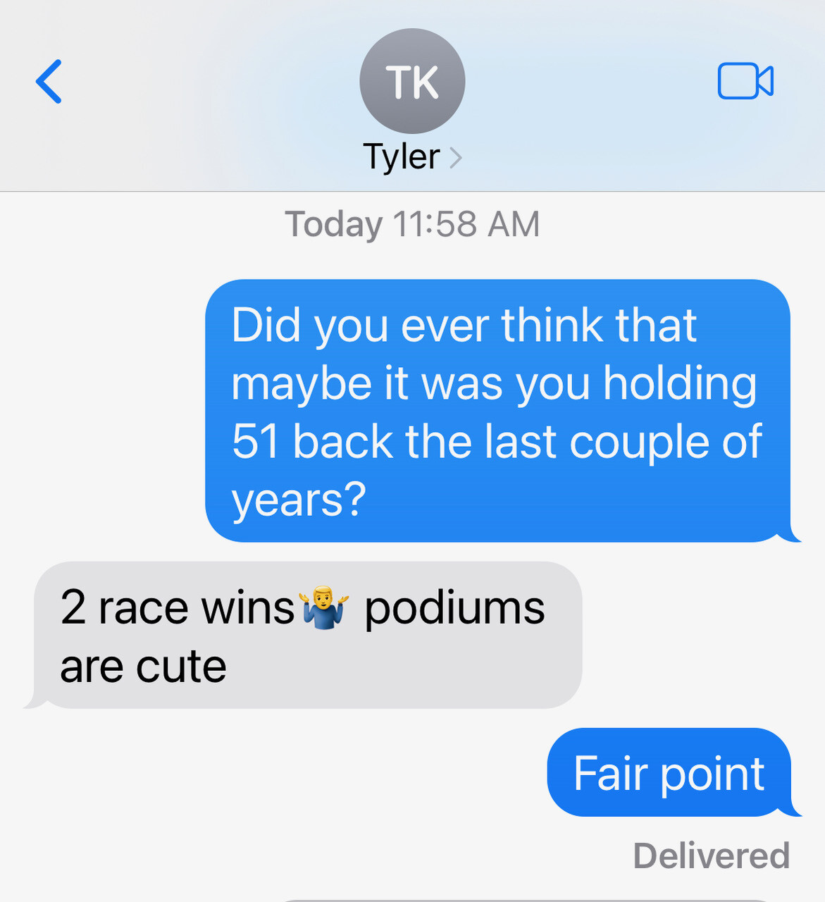 Text from Tyler Keefe. 