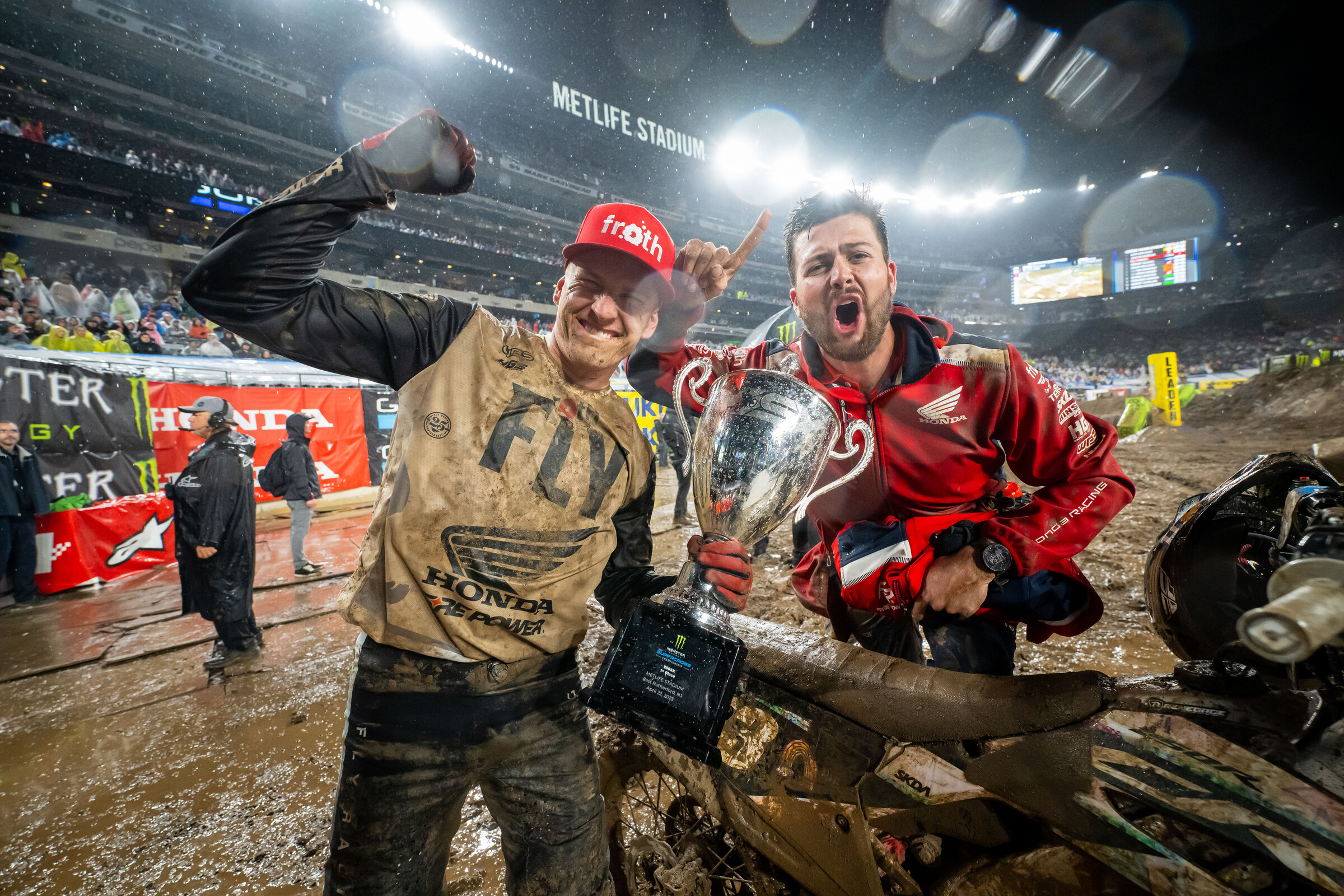 Max Anstie celebrates his maiden 250SX main event win.