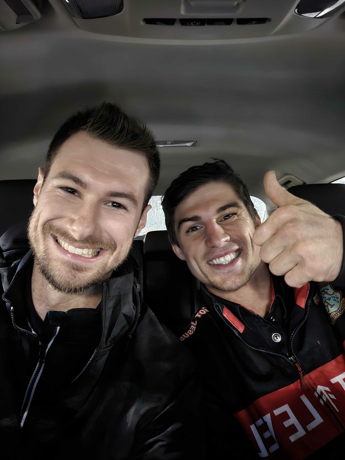 Kevin Moranz with Mitch Kendra in the rental car at 1:15 a.m. local time after Moranz's career best in New Jersey.