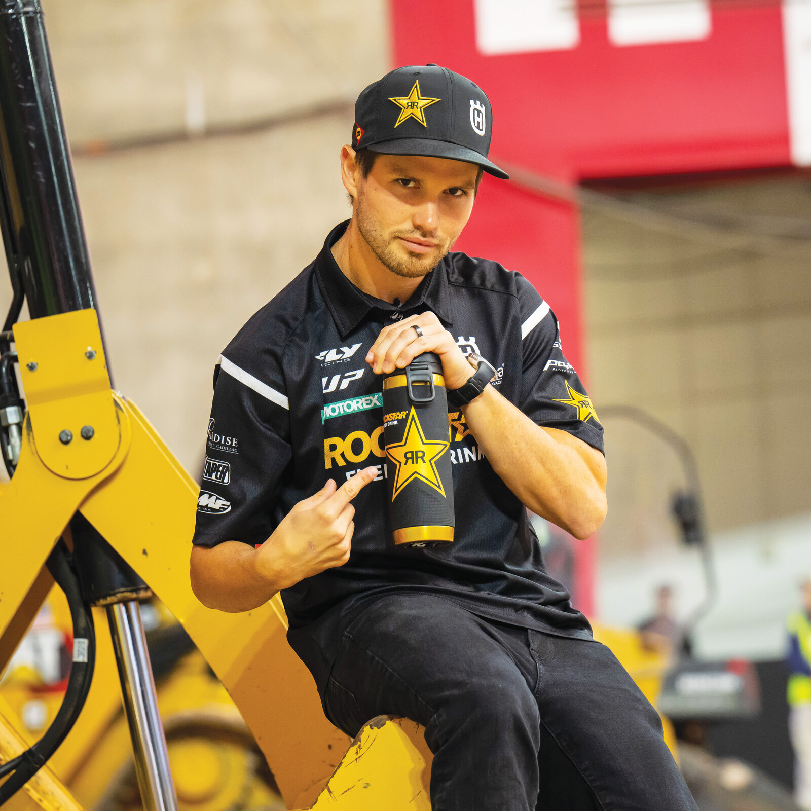 RJ Hampshire practices how to best gather those on-the-podium chug points. 