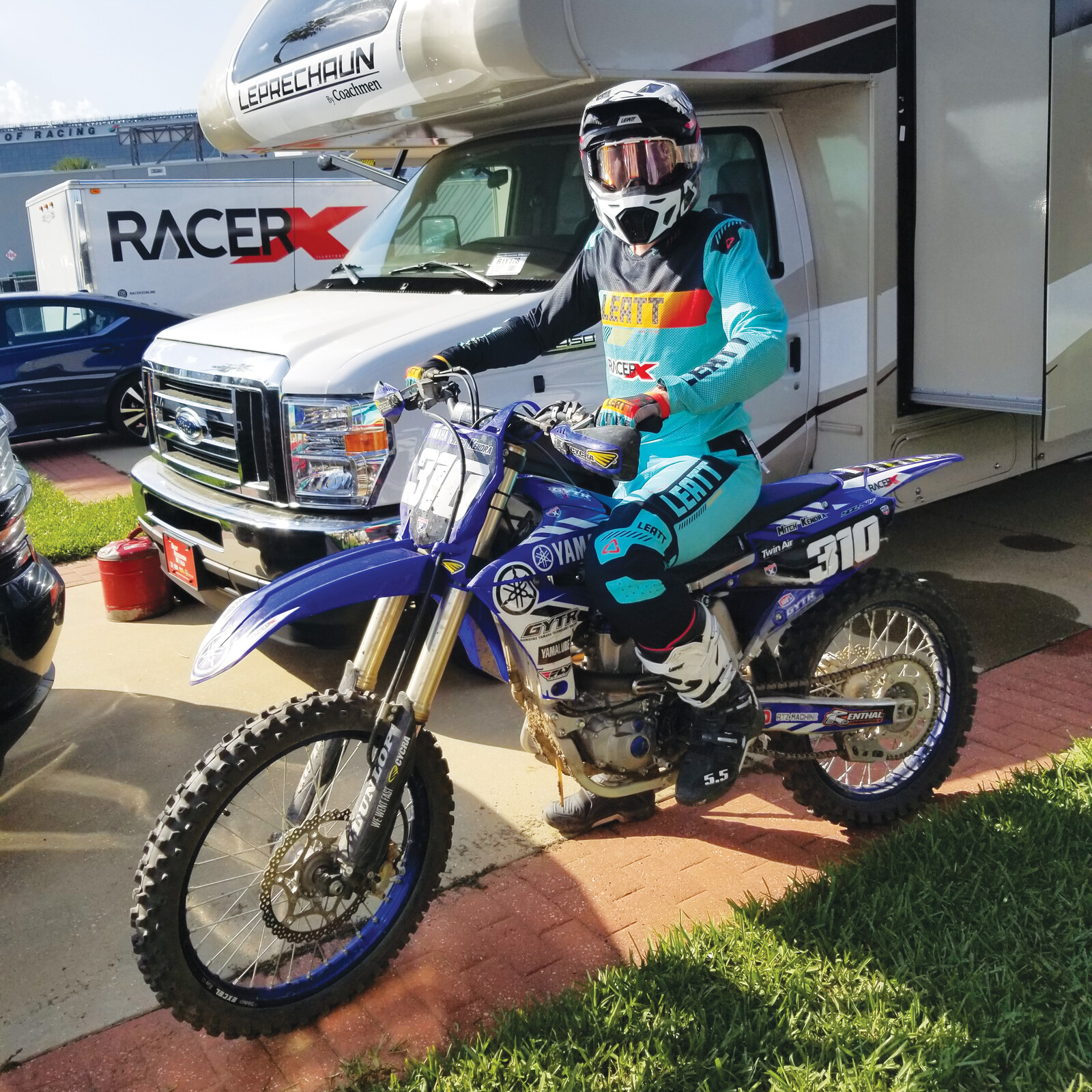 Racer X Online boss Mitch Kendra rides out of RX’s Bike Week HQ. 