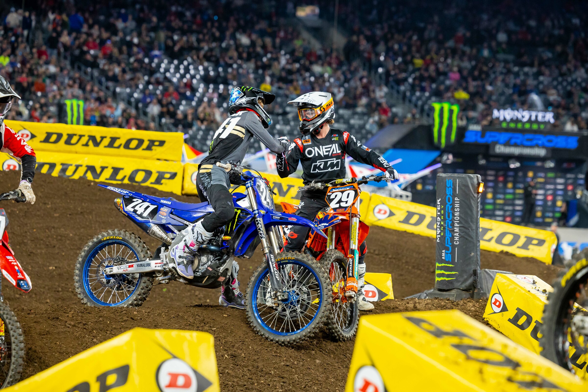 Bennick and Beaumer congratulate one another after the race.