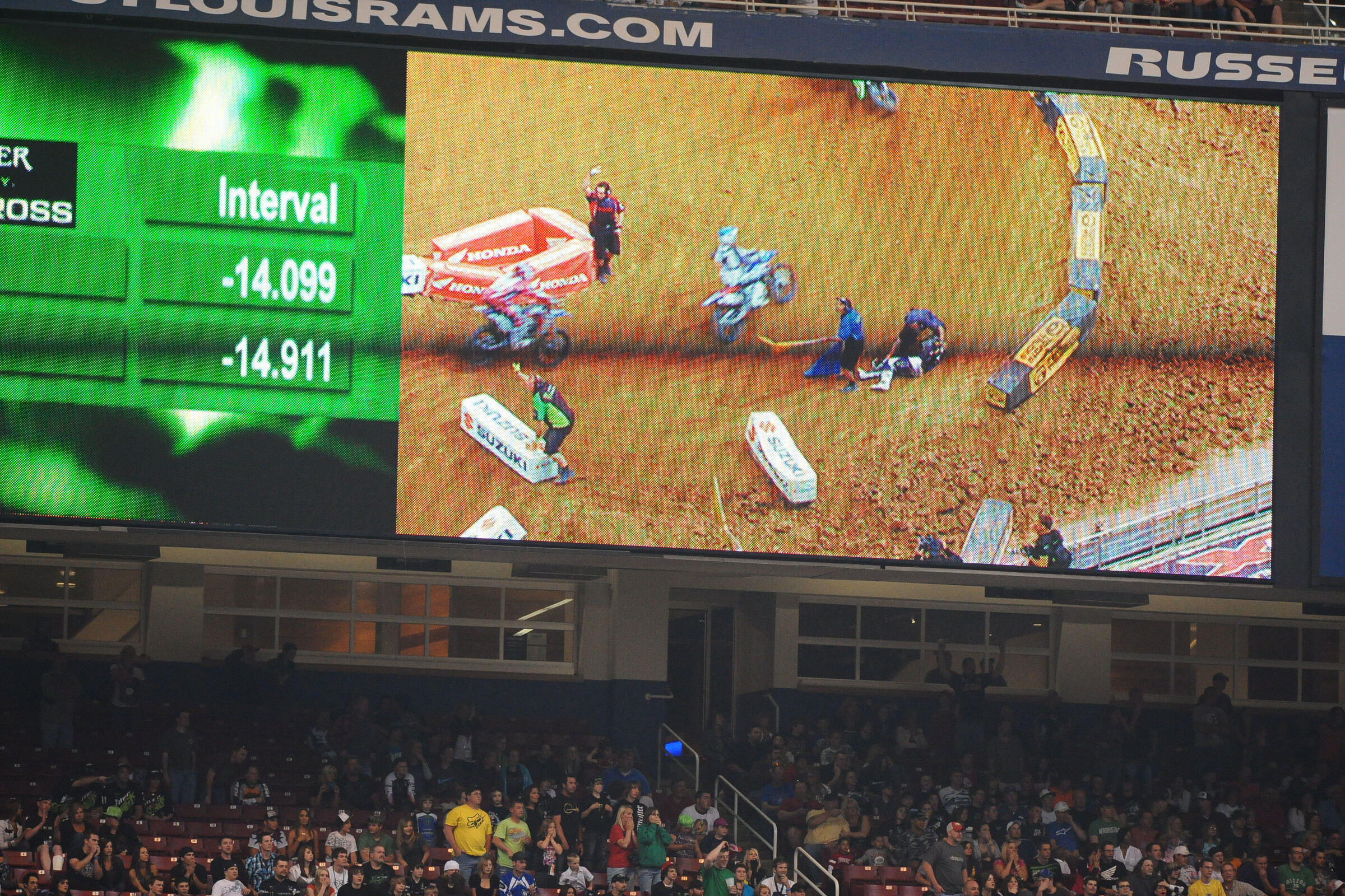 Ryan Villopoto down at the 2010 St. Louis Supercross.
